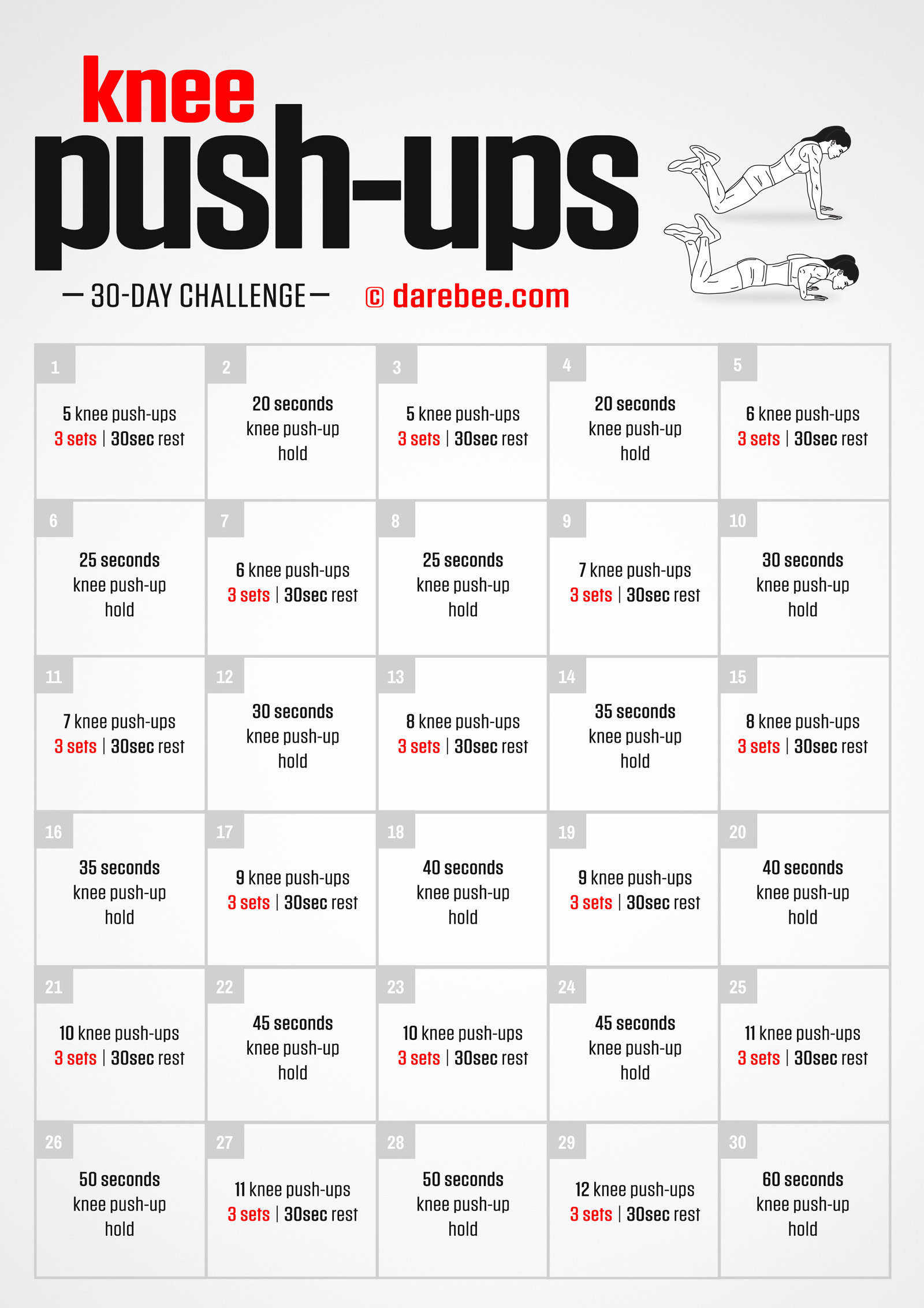 Knee Push-Ups Challenge - fitness challenge card
