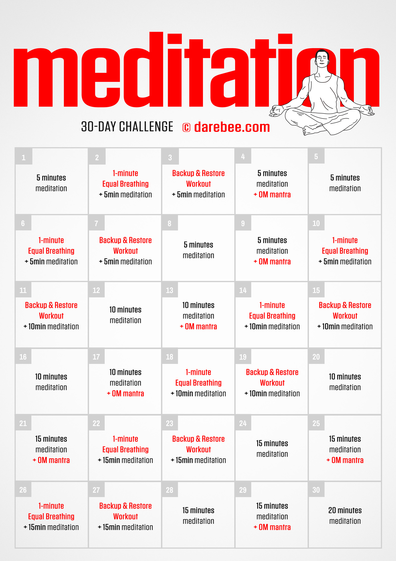 Meditation Challenge - fitness challenge card