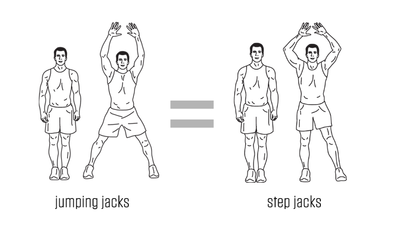 Cardio modifications - march steps and step jacks