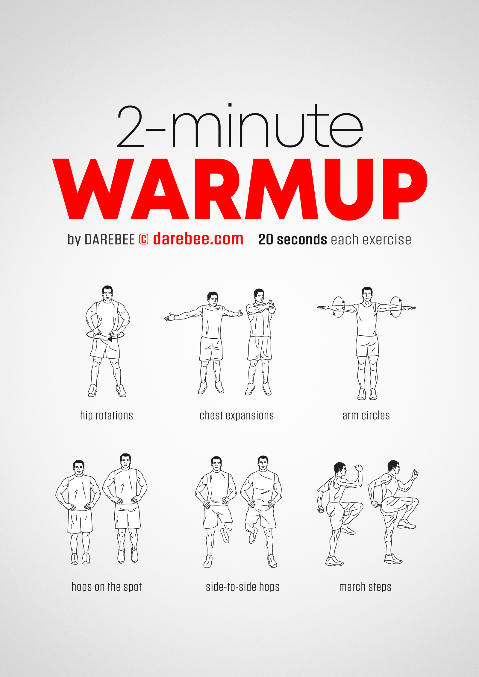 2 Minute Warmup - complete workout card with exercises and reps