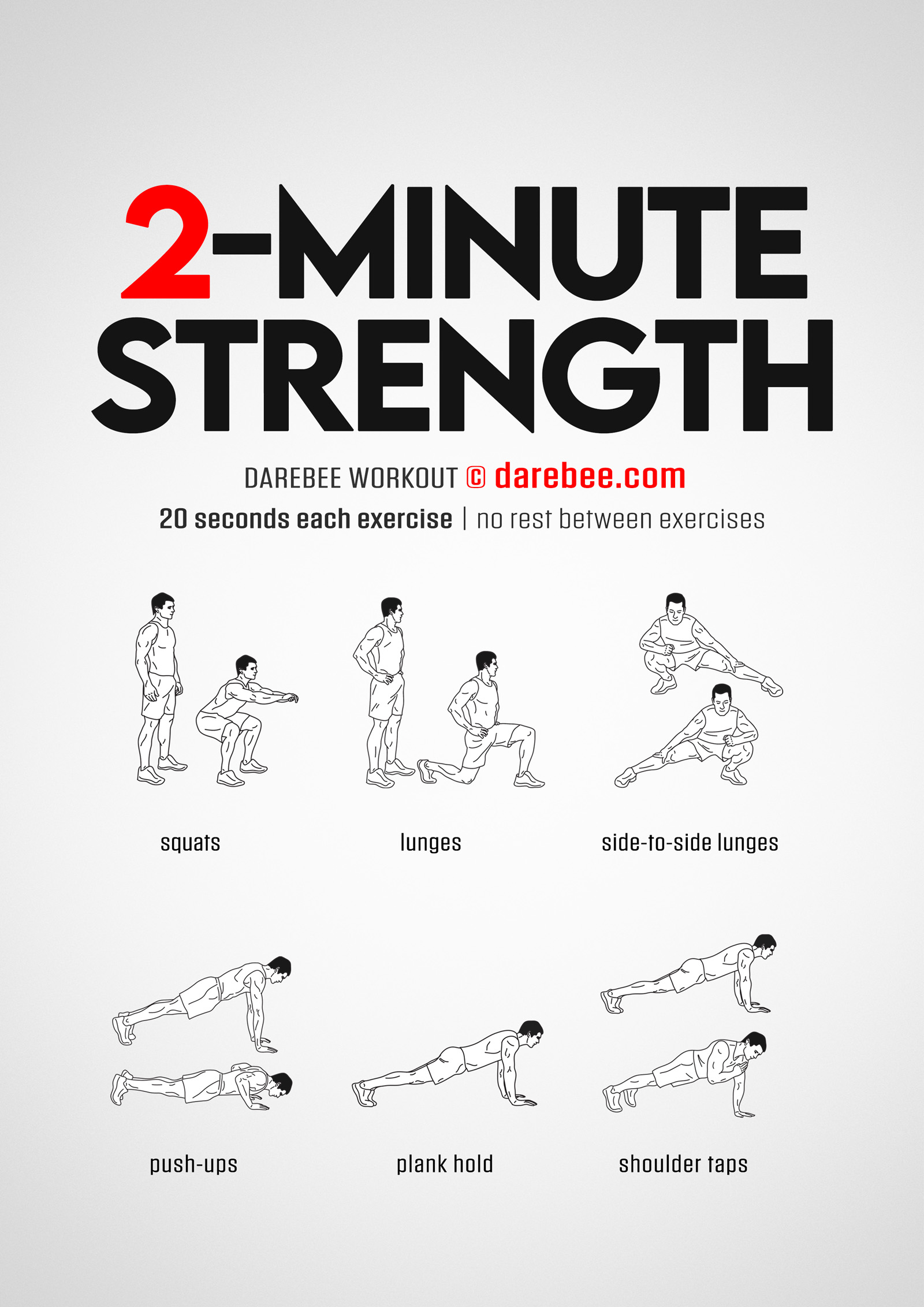 2 Minute Strength Workout - complete workout card with exercises and reps