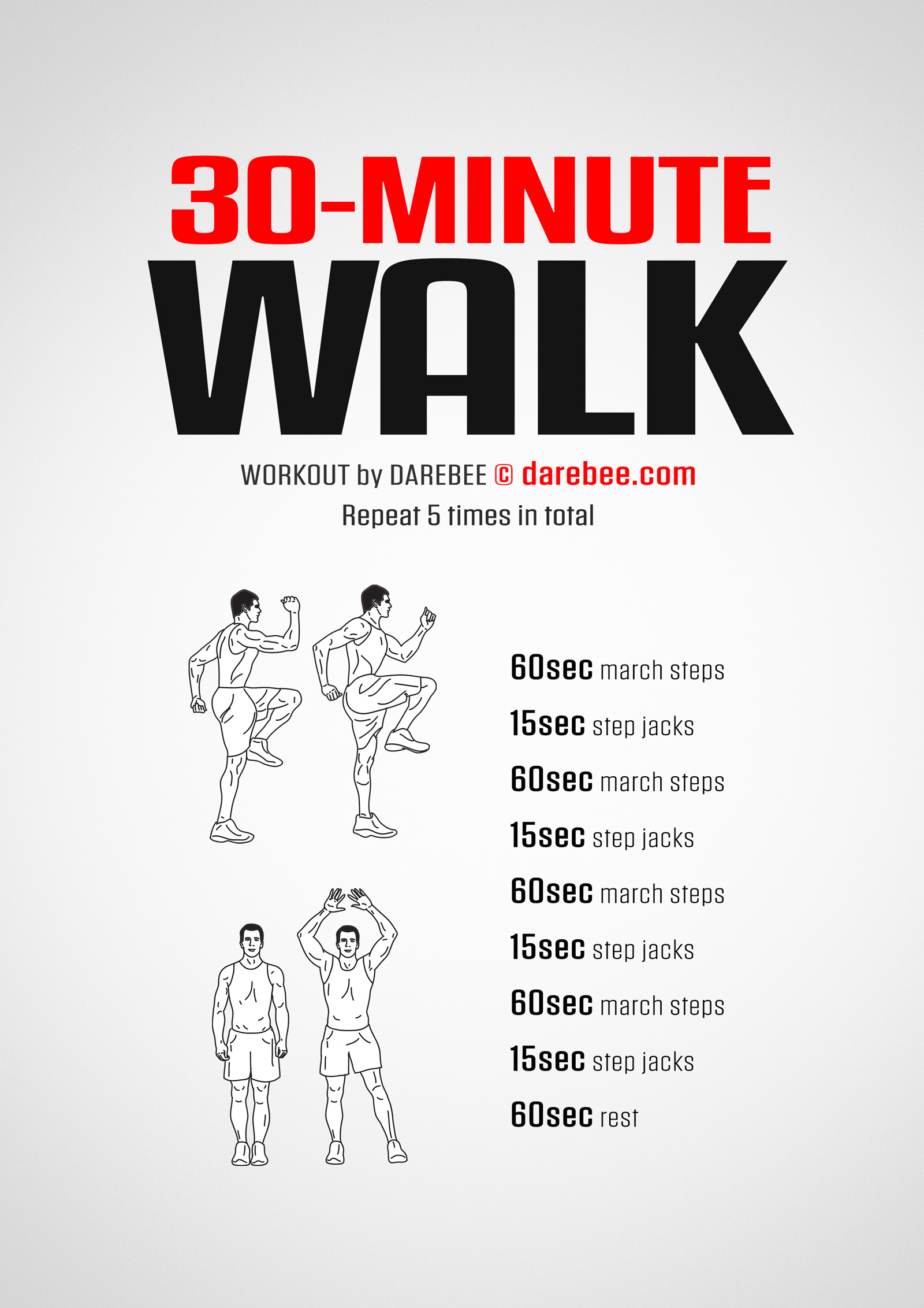 30-Minute Walk Workout - complete workout card with exercises and reps