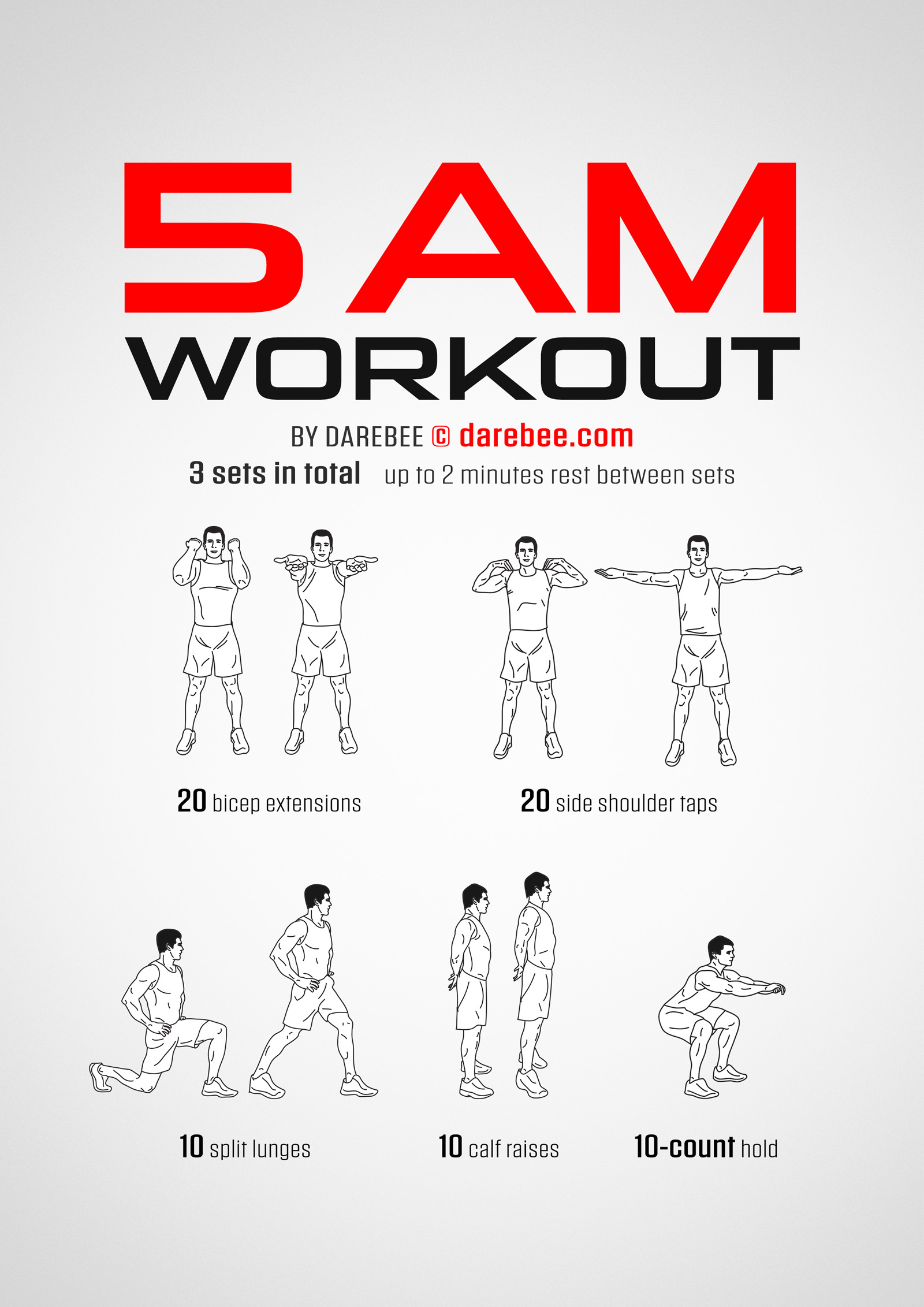5AM Workout - complete workout card with exercises and reps