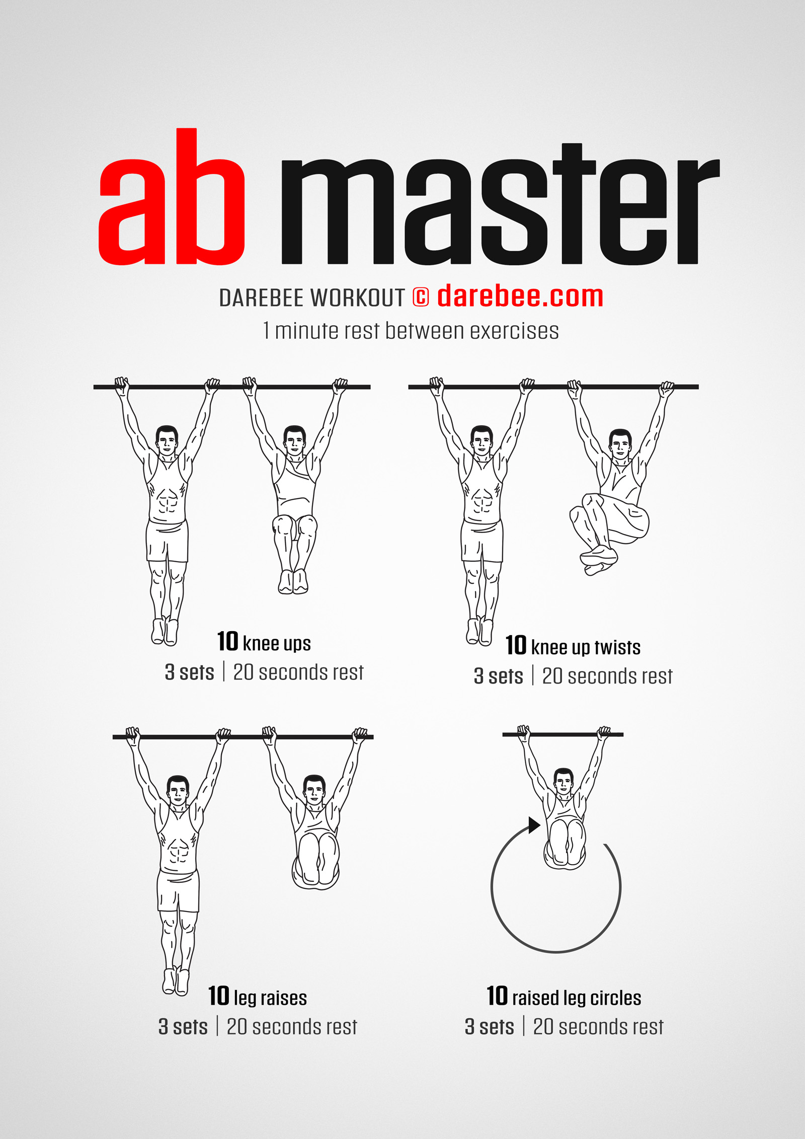 Ab Master Workout - complete workout card with exercises and reps