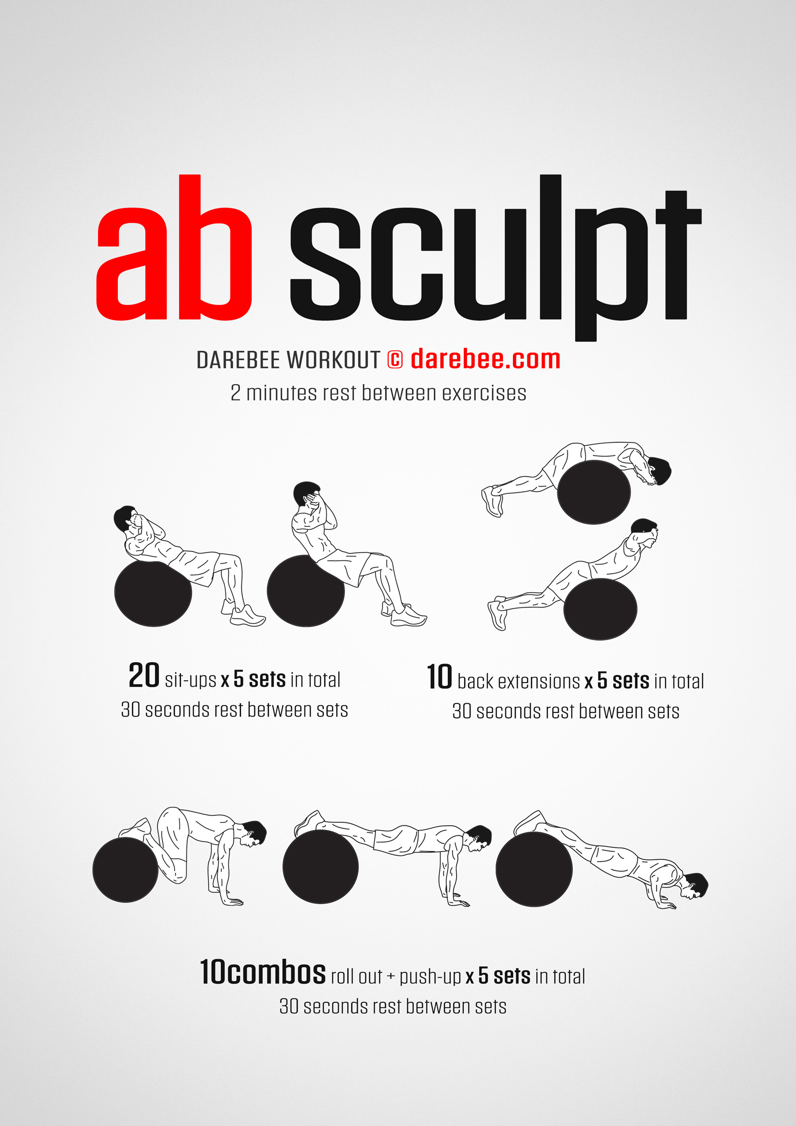 Ab Sculpt Workout - complete workout card with exercises and reps