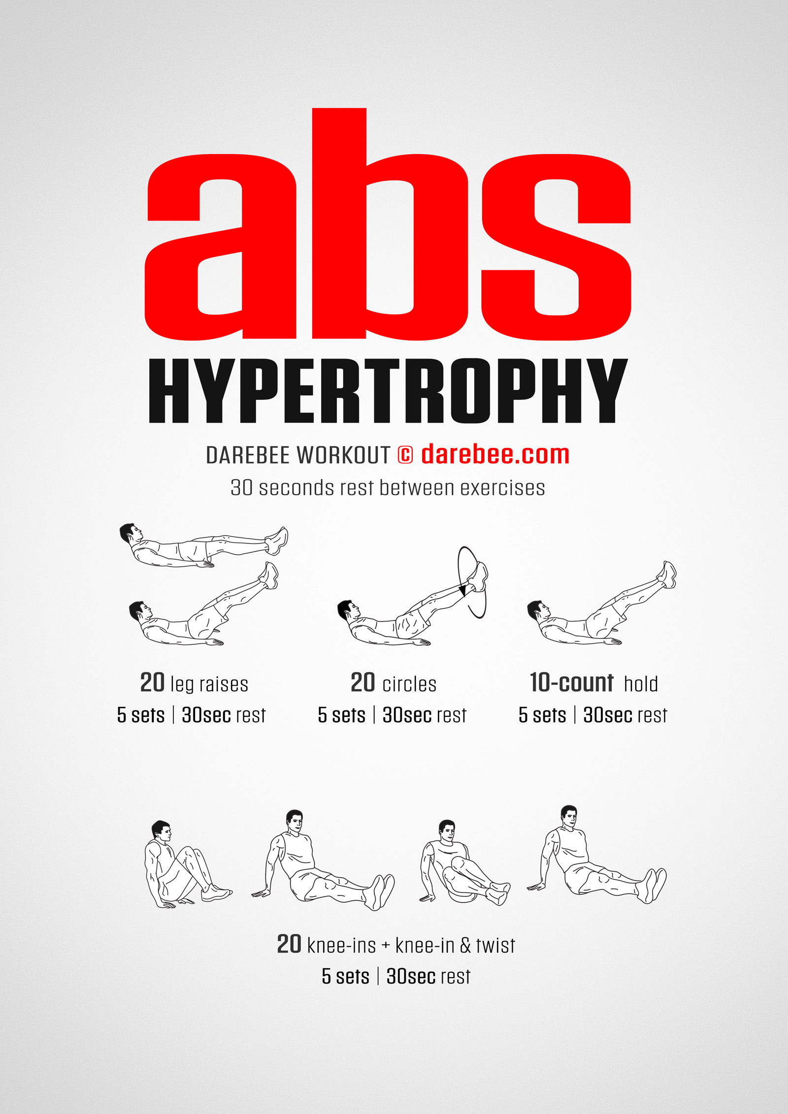 Abs Hypertrophy is a Darebee home-fitness abs strength workout that helps you get stronger, bigger abs.