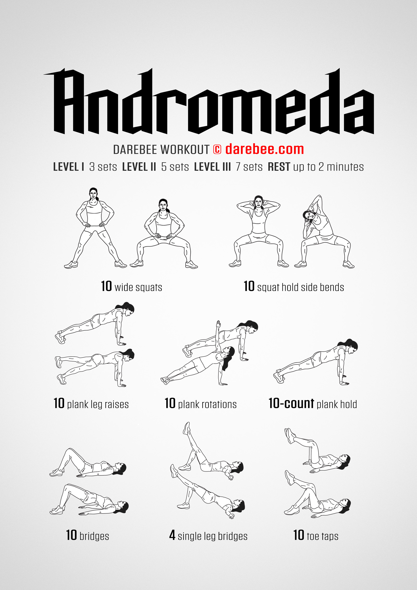 Andromeda Workout - complete workout card with exercises and reps