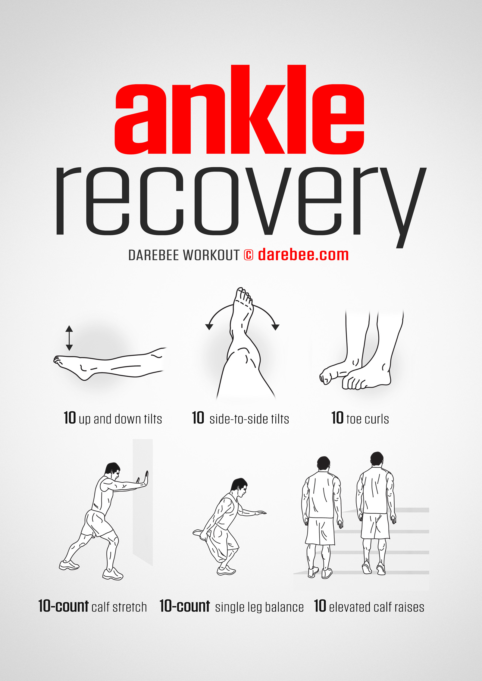 Ankle Recovery Workout - complete workout card with exercises and reps