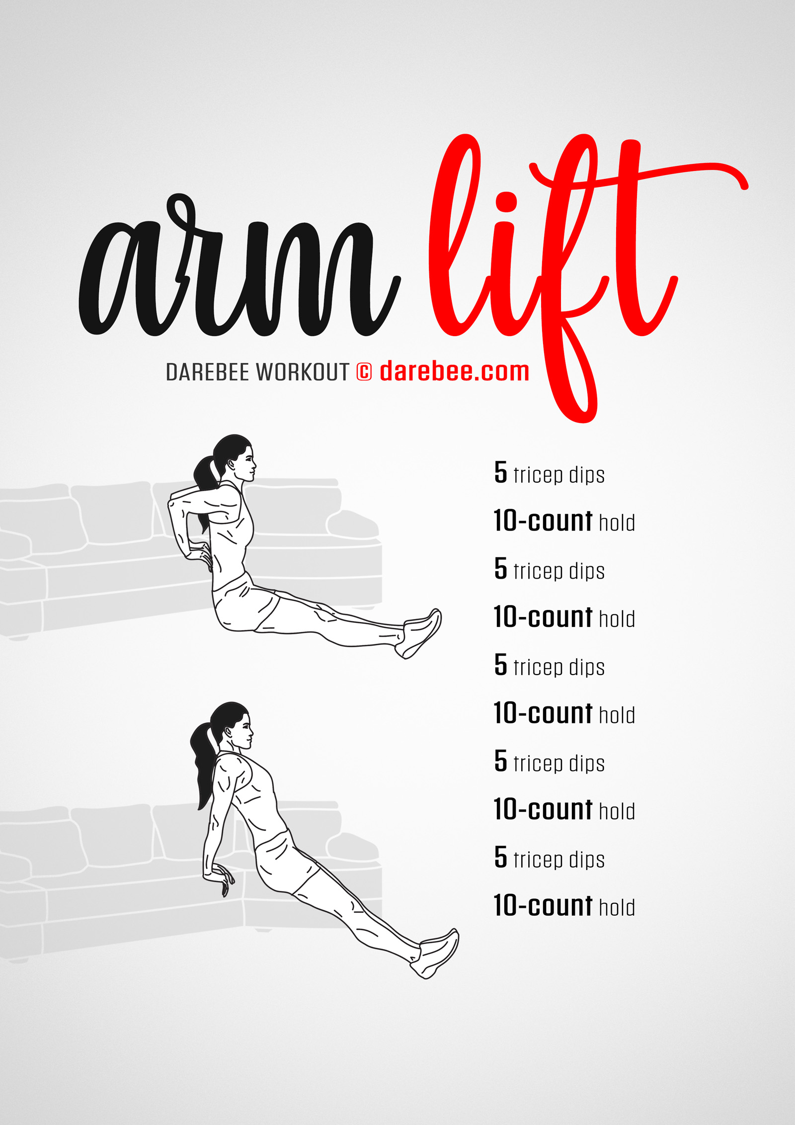 Arm Lift Workout - complete workout card with exercises and reps