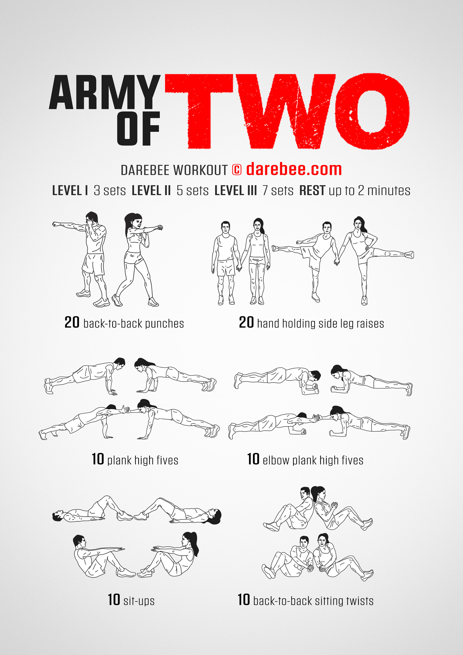 Army of Two Workout - complete workout card with exercises and reps