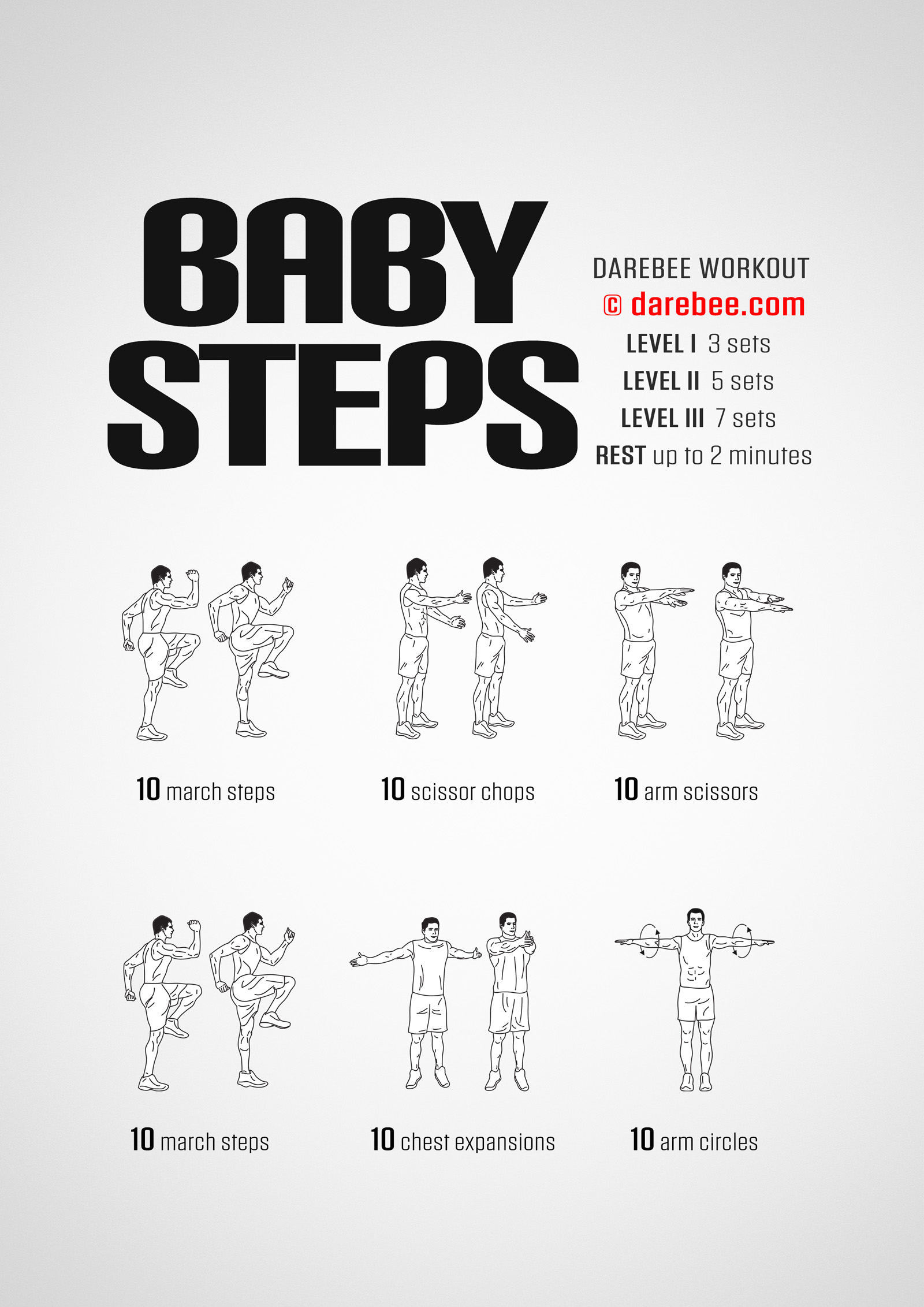 Baby Steps Workout - complete workout card with exercises and reps