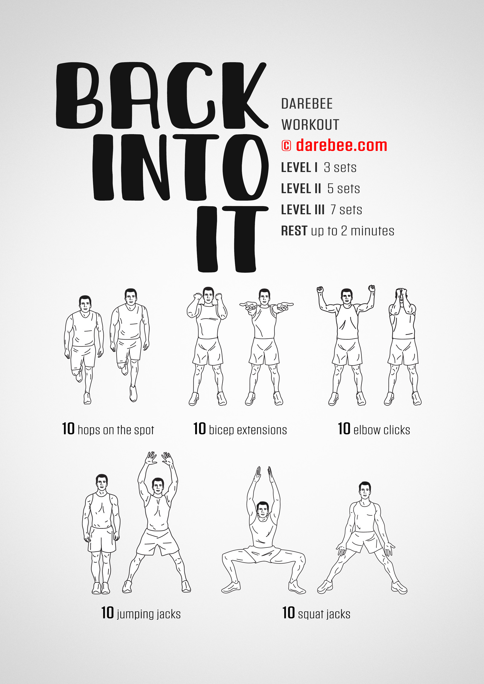 Back Into It Workout - complete workout card with exercises and reps