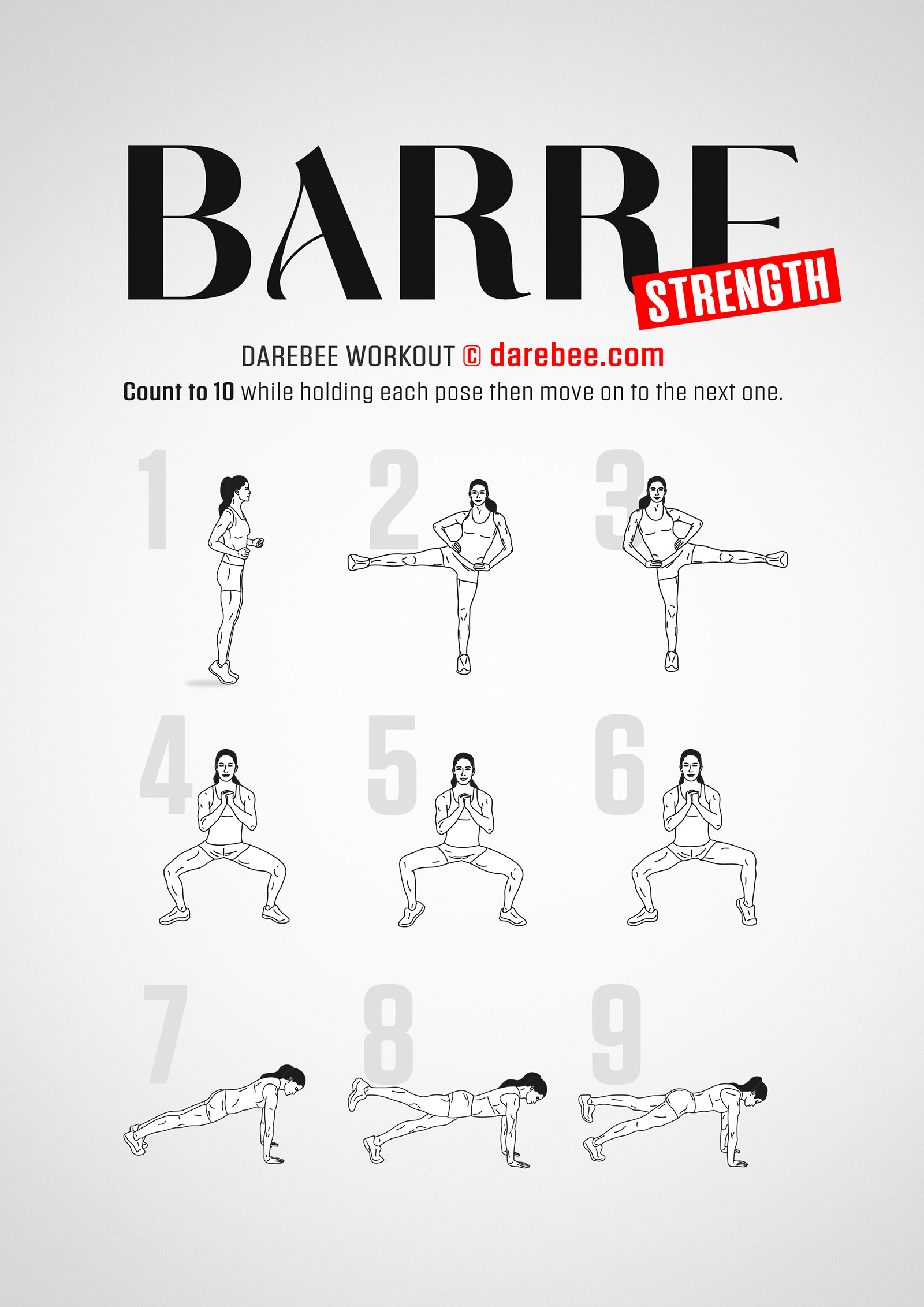 Barre is a Darebee home fitness, no-equipment lower-body strength workout designed to help you walk, run, kick and jump better. 