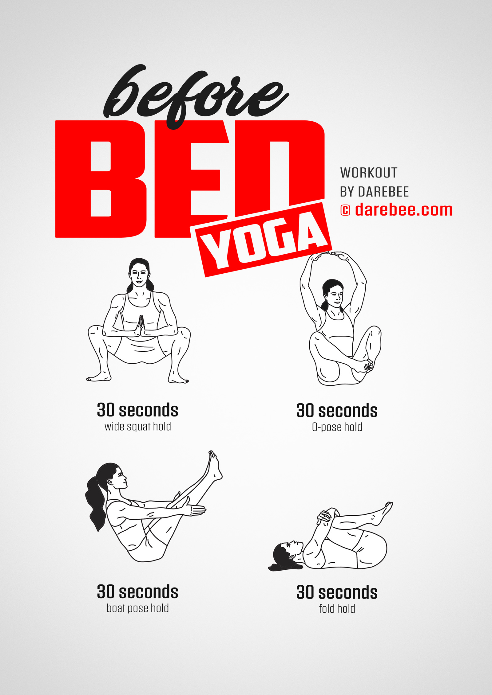 Before Bed Yoga Workout - complete workout card with exercises and reps