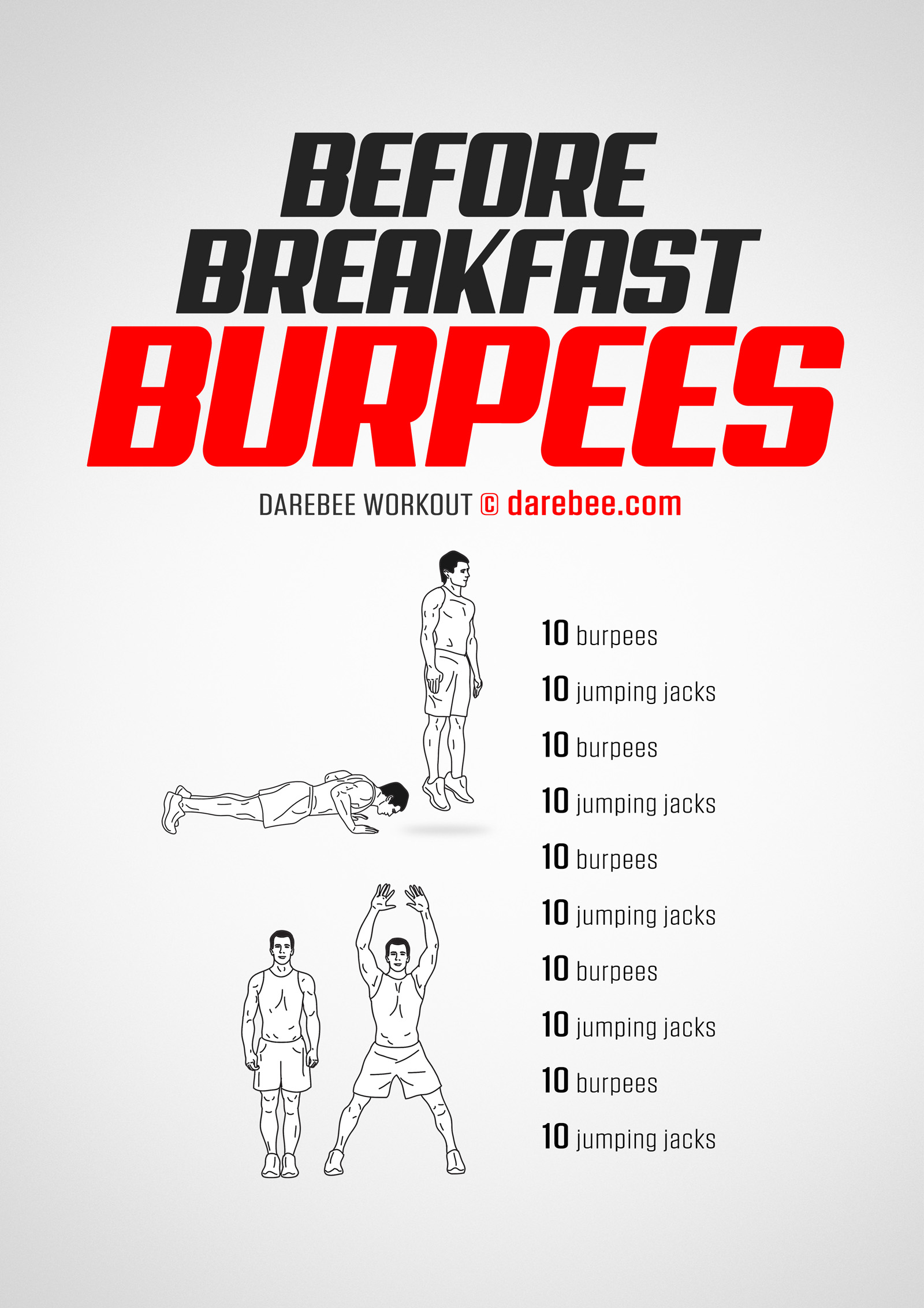 Before Breakfast Burpees Workout - complete workout card with exercises and reps