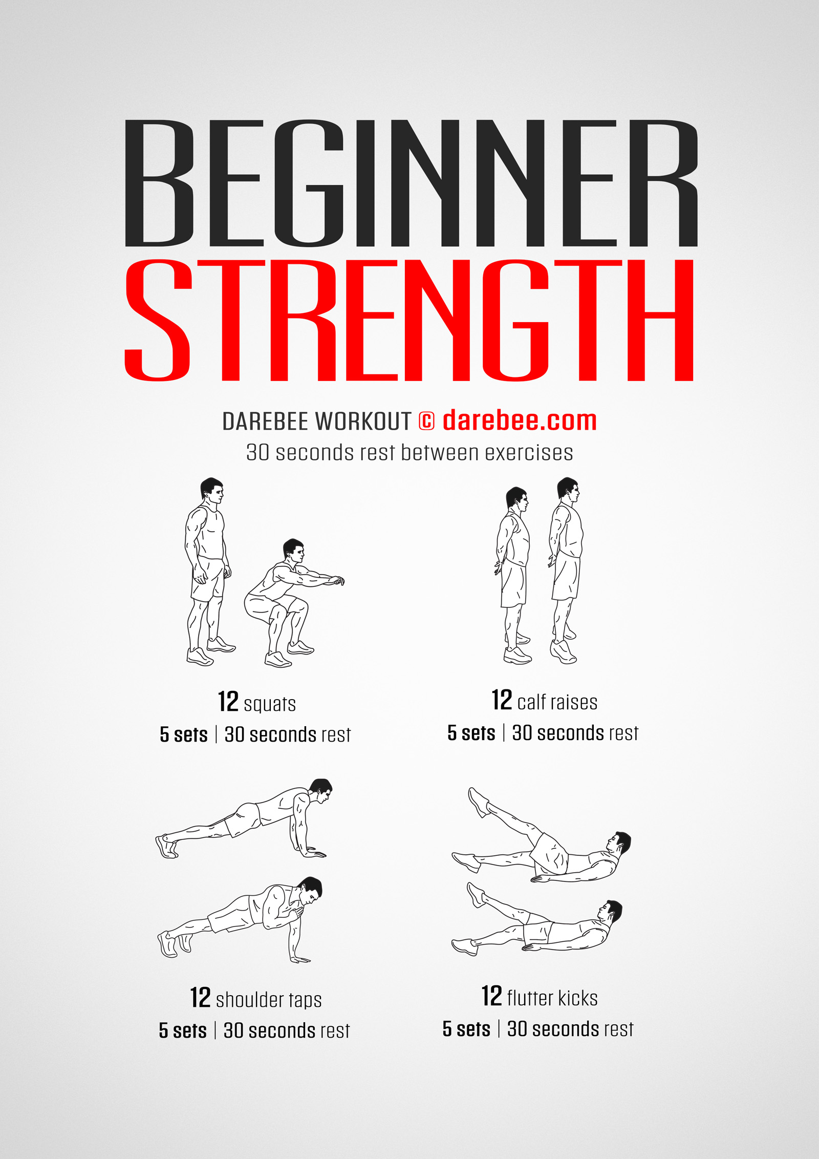 Beginner Strength Workout - complete workout card with exercises and reps