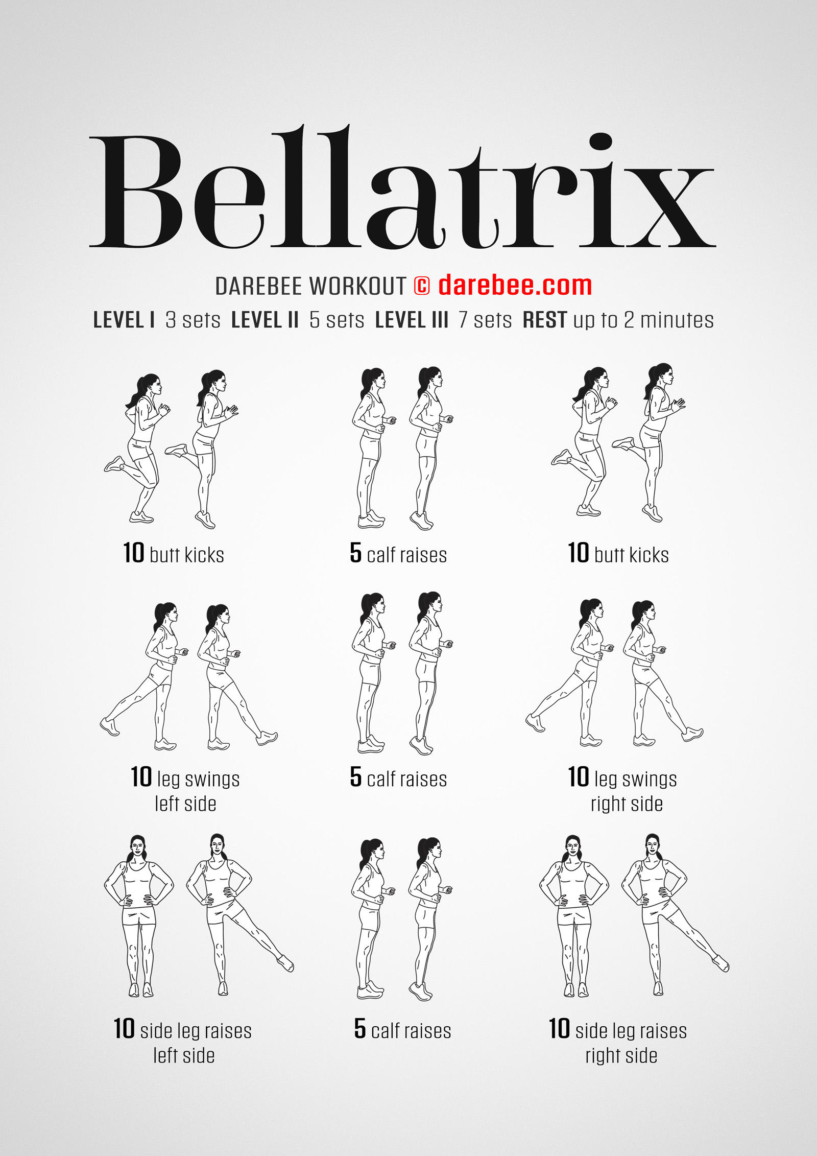 Bellatrix Workout - complete workout card with exercises and reps