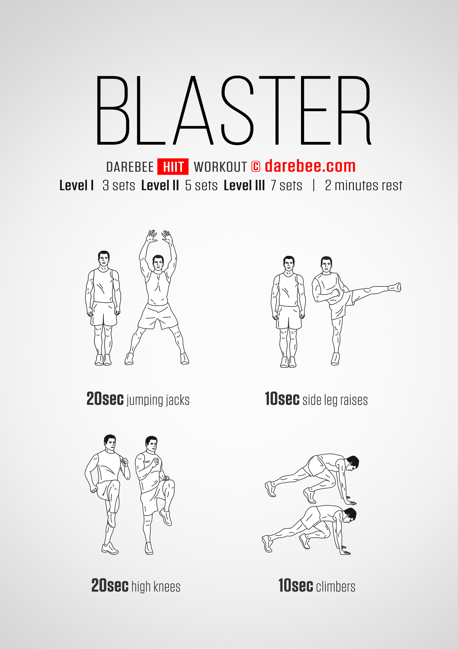 Blaster Workout - complete workout card with exercises and reps