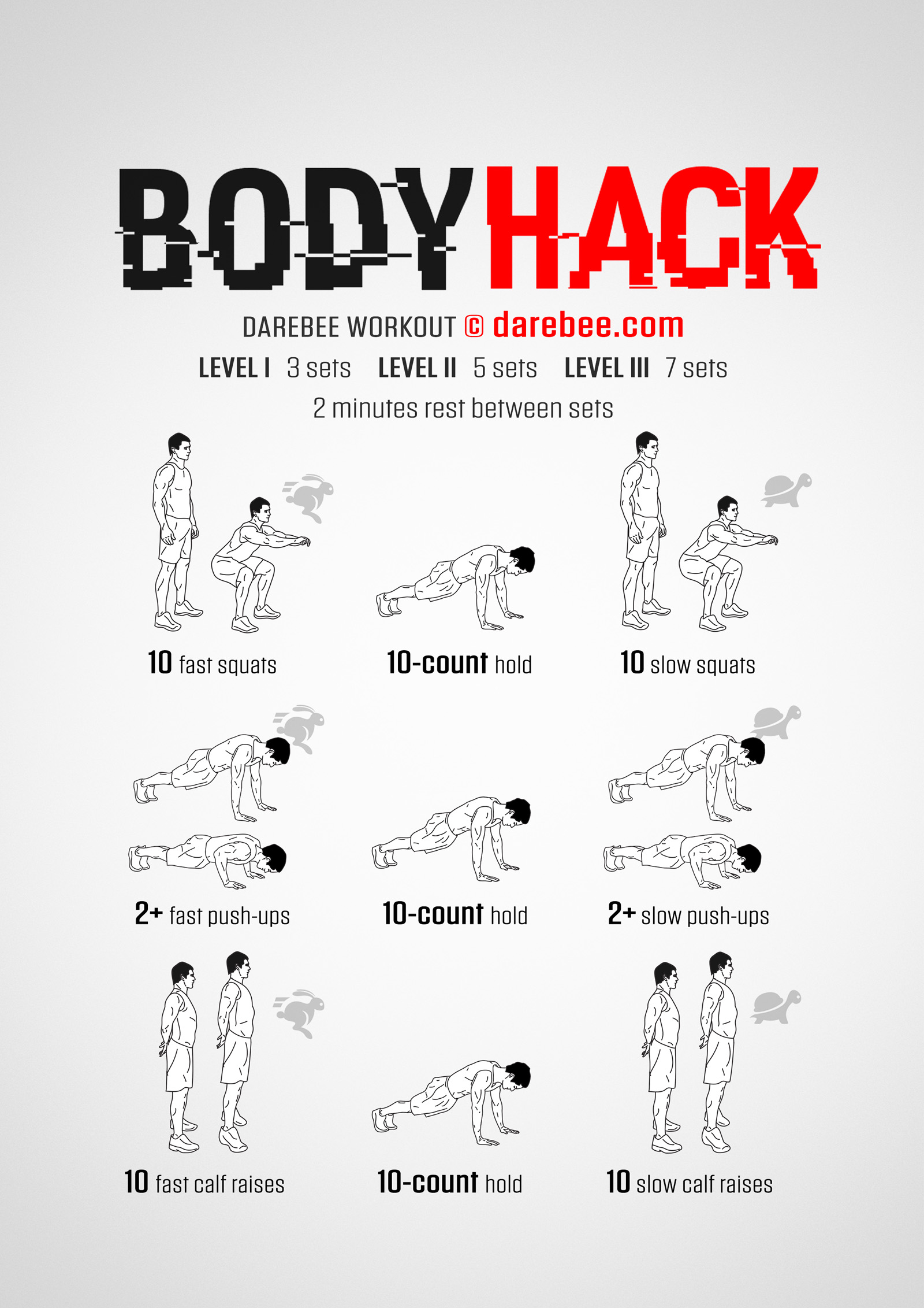 Body Hack Workout - complete workout card with exercises and reps