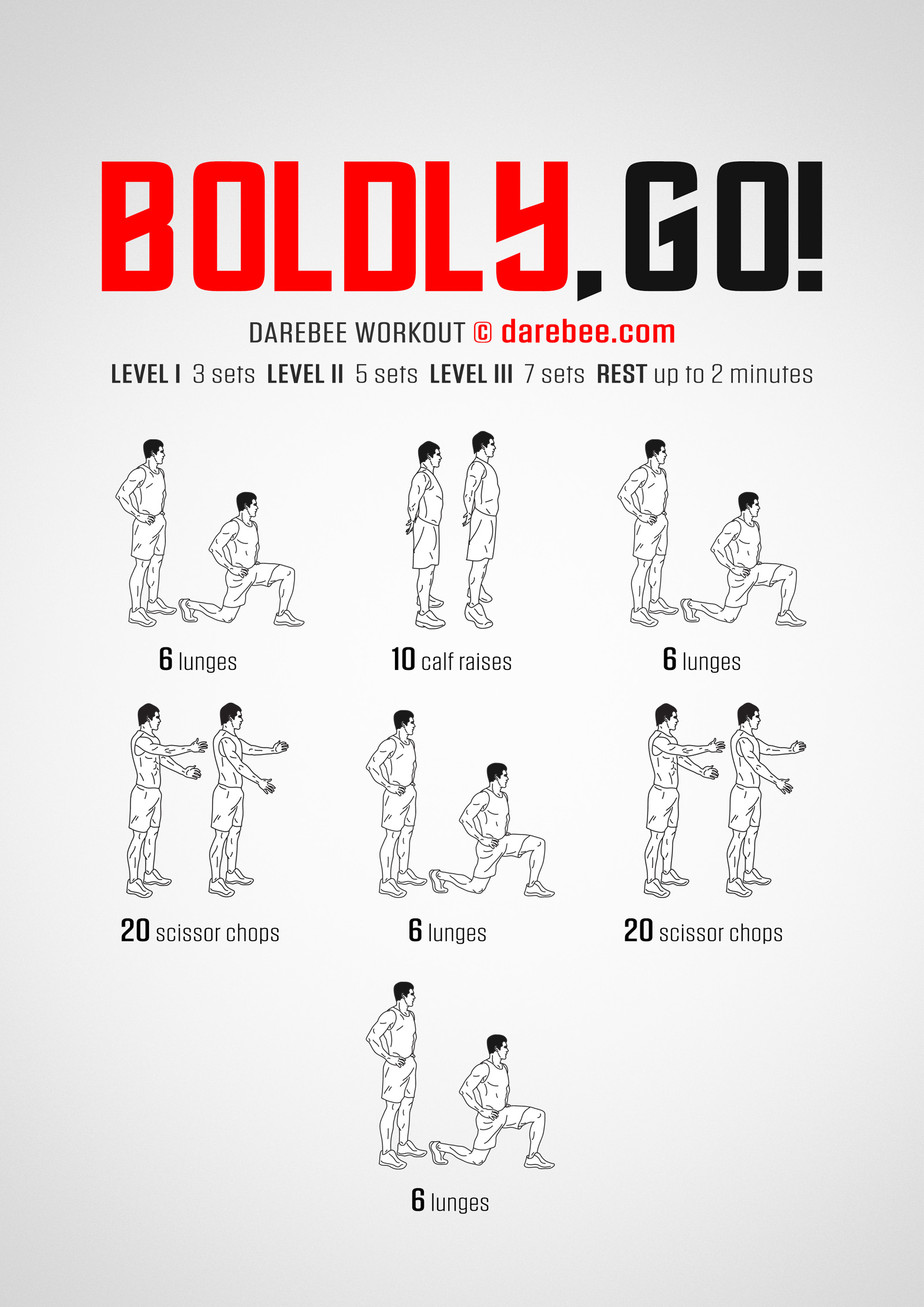 Boldly, Go! Workout - complete workout card with exercises and reps