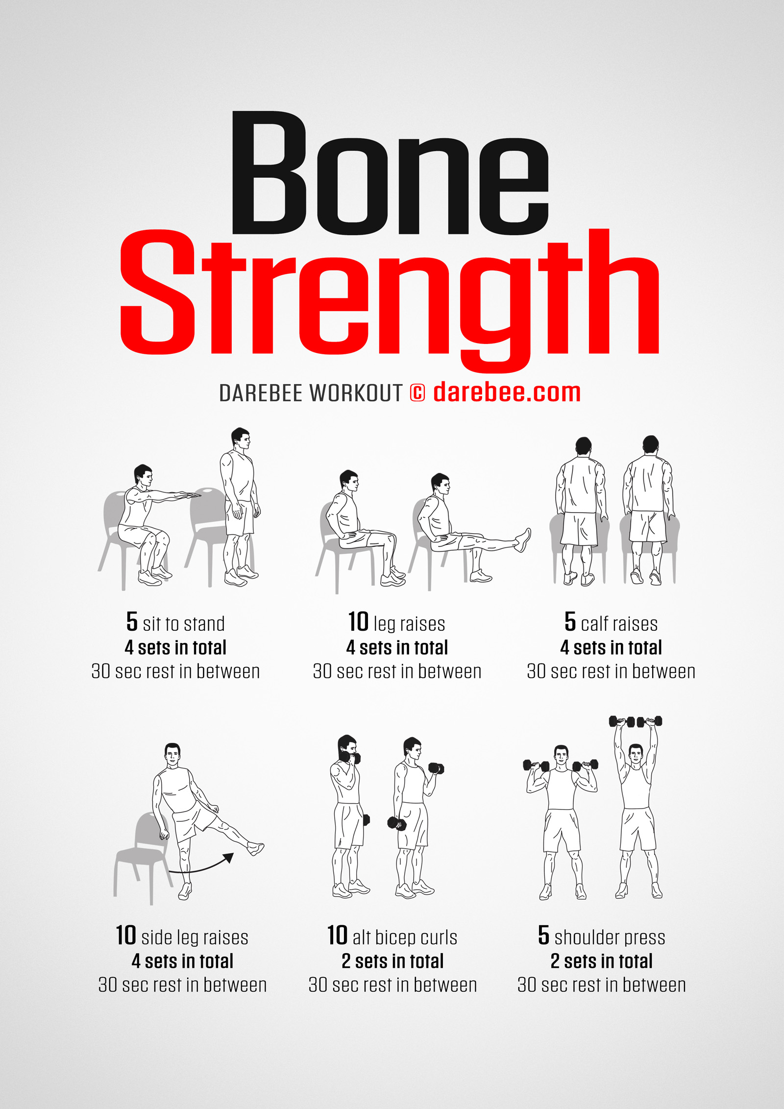 Bone Strength Workout - complete workout card with exercises and reps