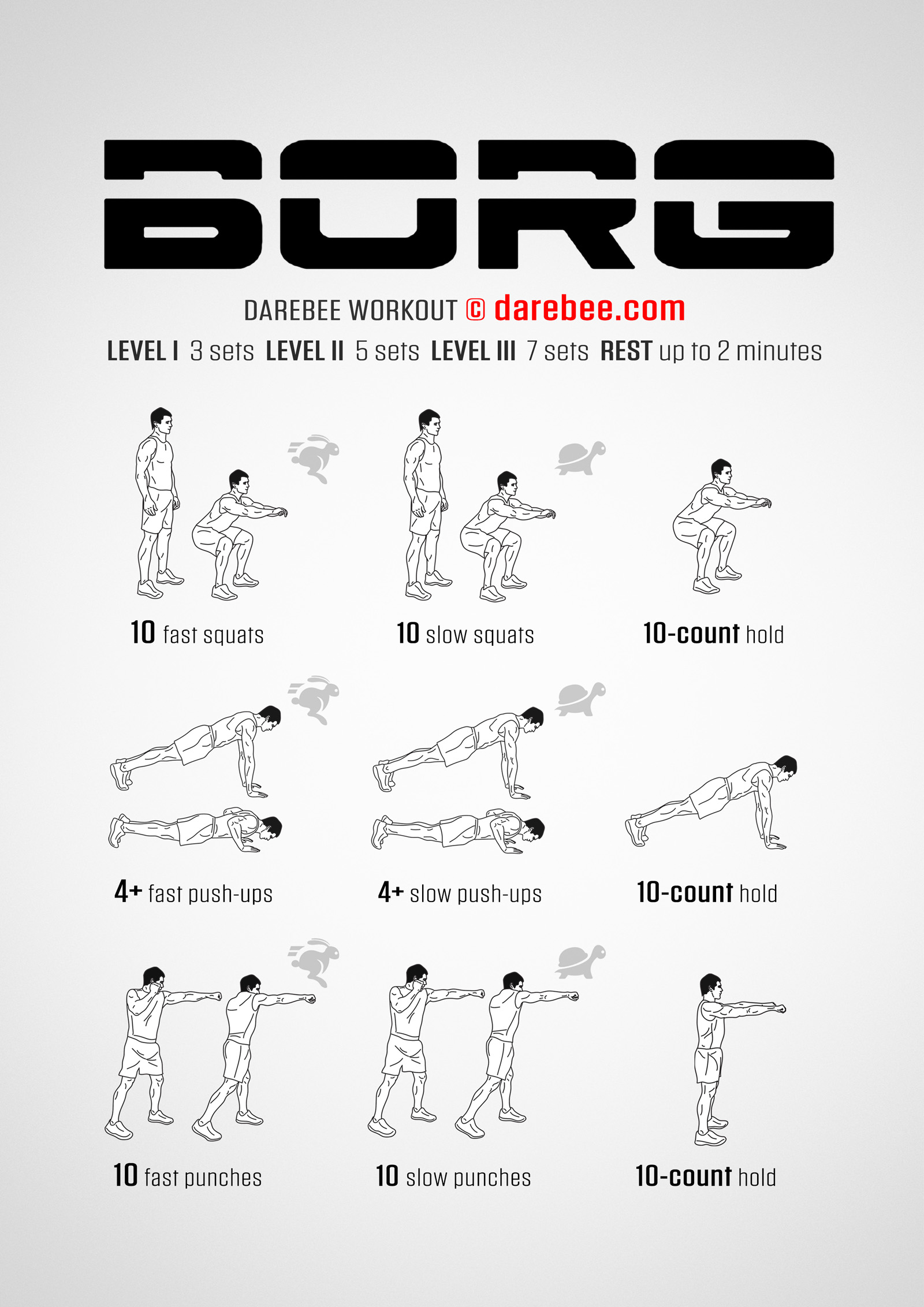 Borg Workout - complete workout card with exercises and reps