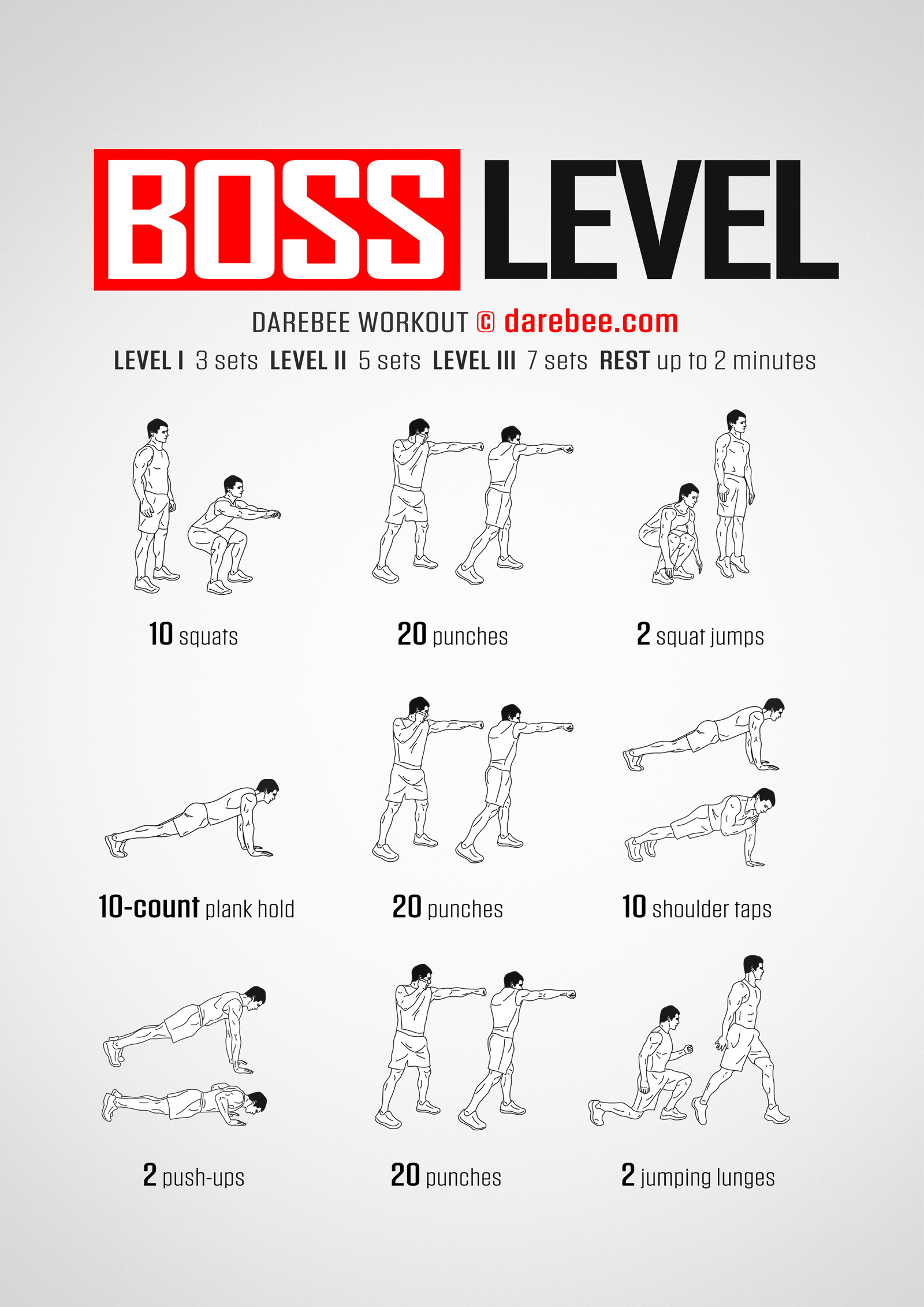 Boss Level Workout - complete workout card with exercises and reps