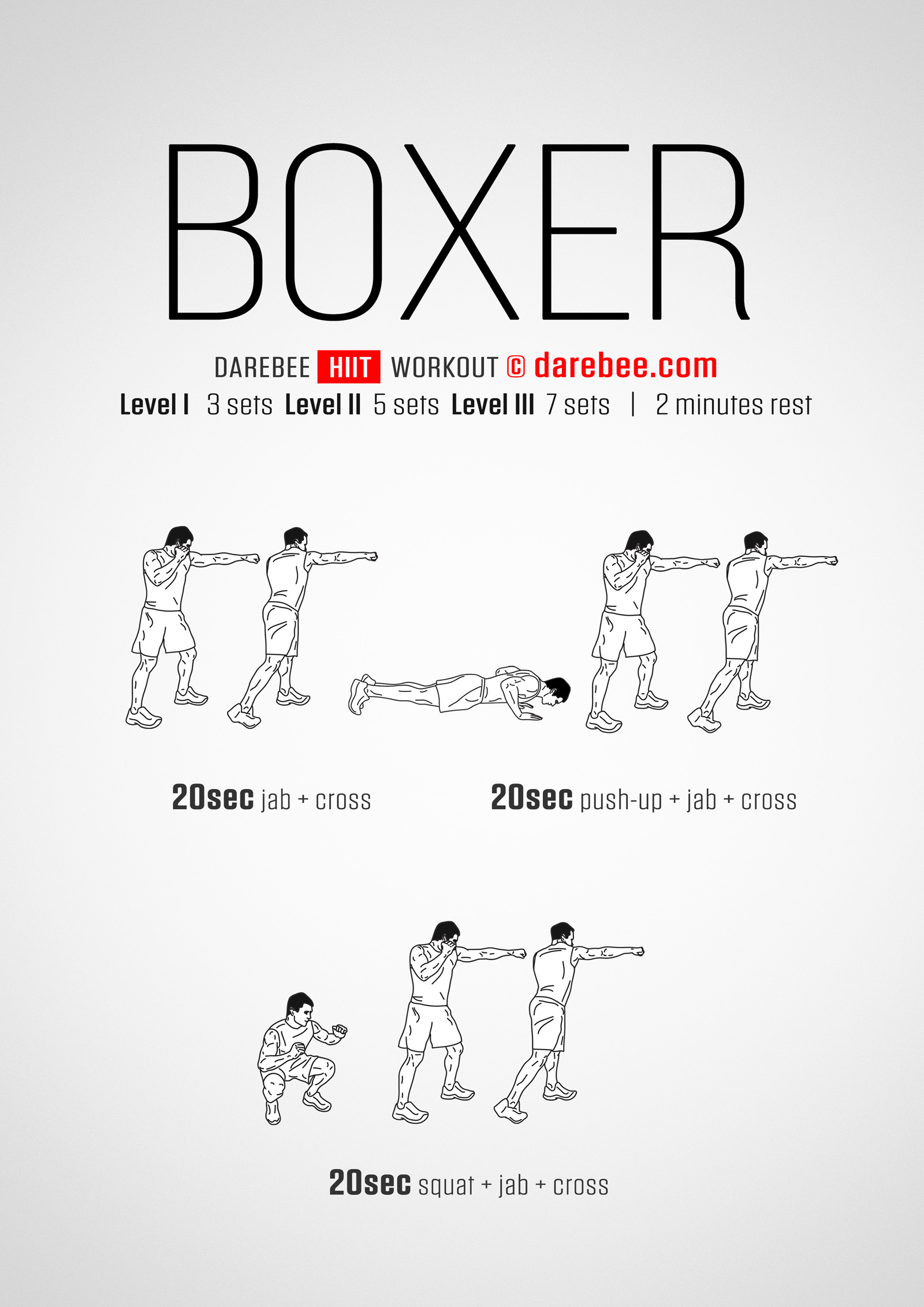 Boxer HIIT Workout - complete workout card with exercises and reps