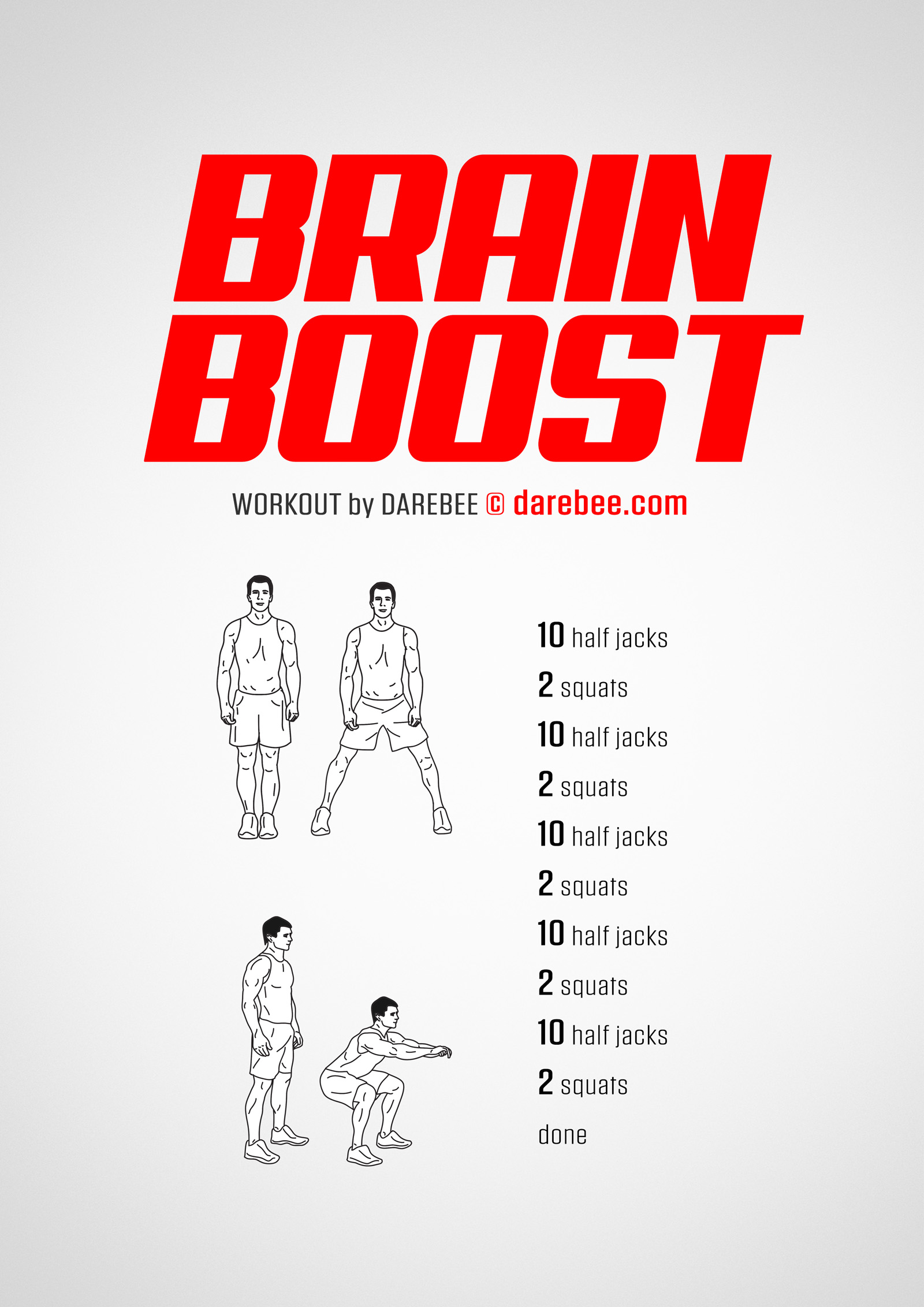 Brain Boost Workout - complete workout card with exercises and reps
