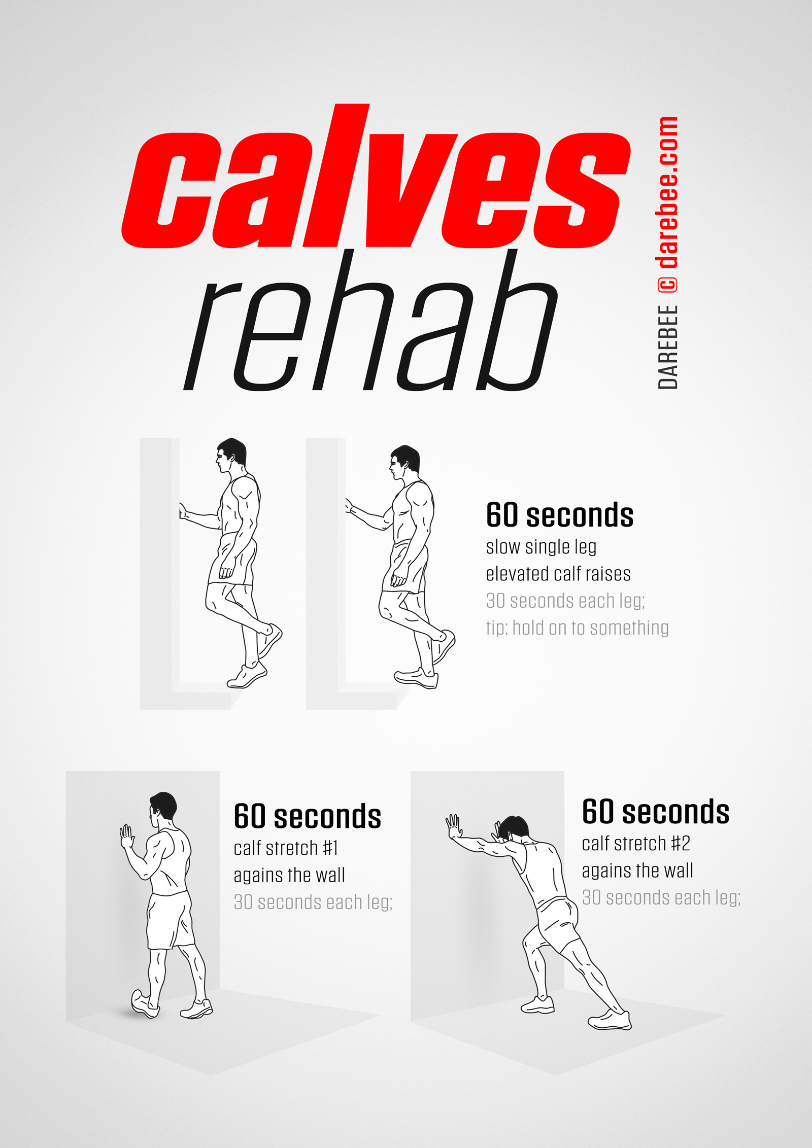 Calves Rehab Workout - complete workout card with exercises and reps