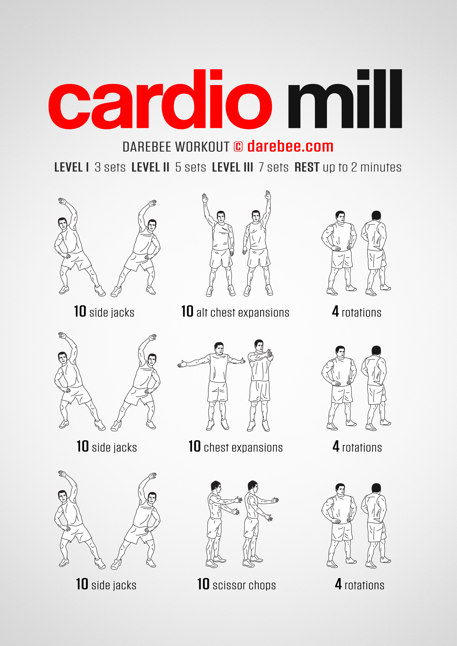 Cardio Mill Workout - complete workout card with exercises and reps