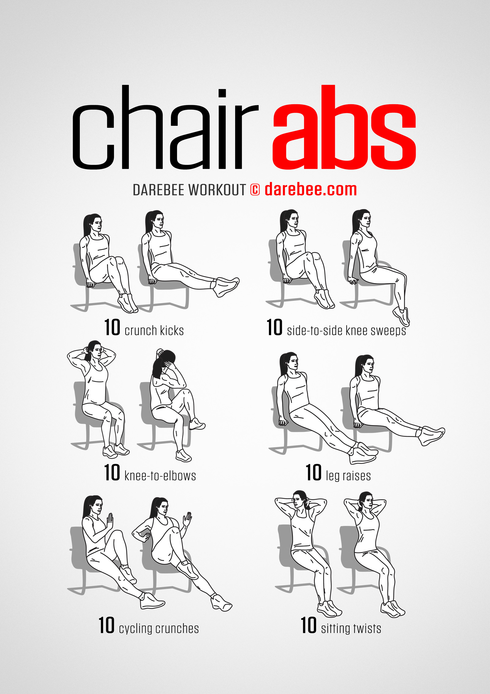 Chair Abs Workout - complete workout card with exercises and reps
