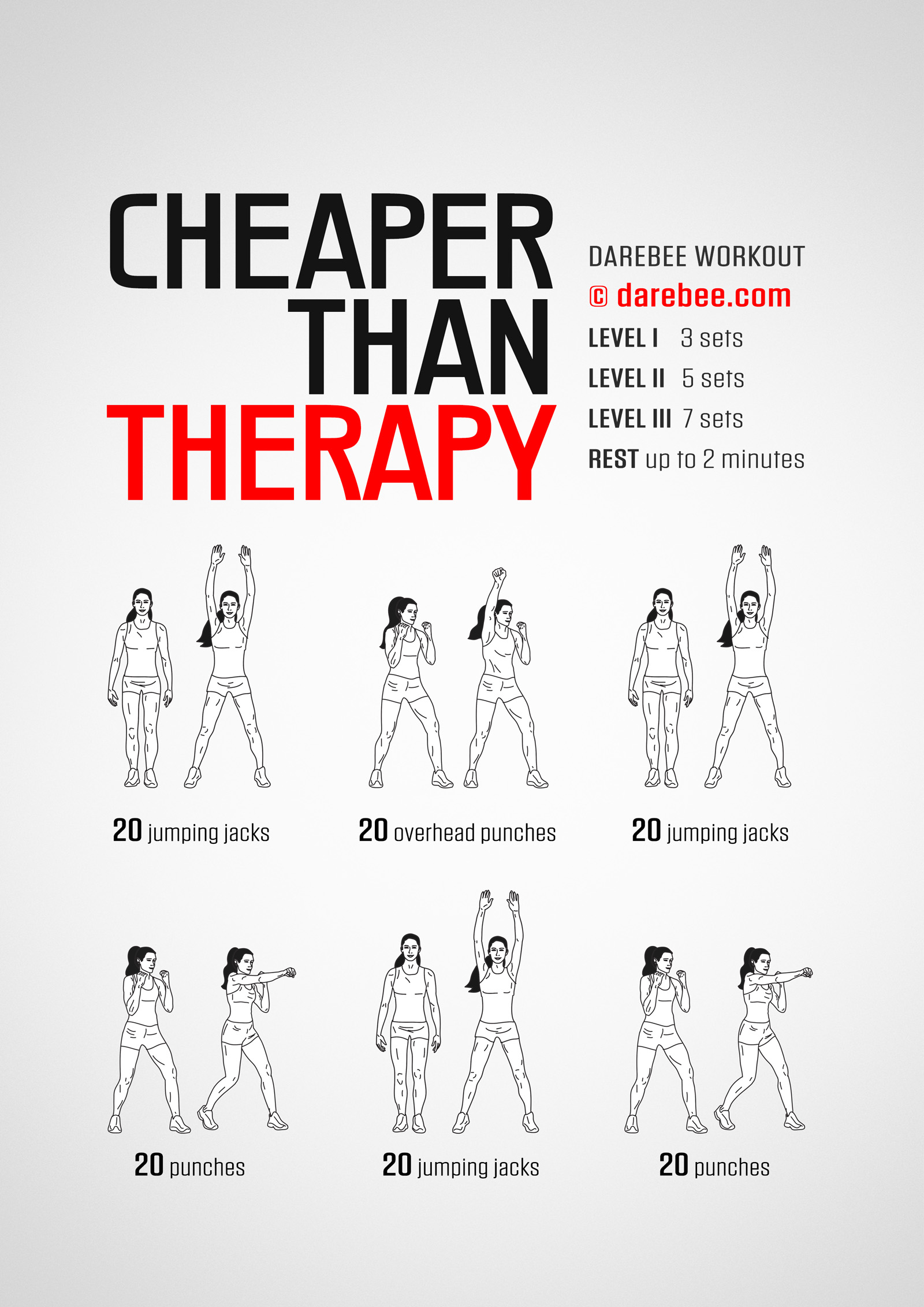 Cheaper Than Therapy Workout - complete workout card with exercises and reps