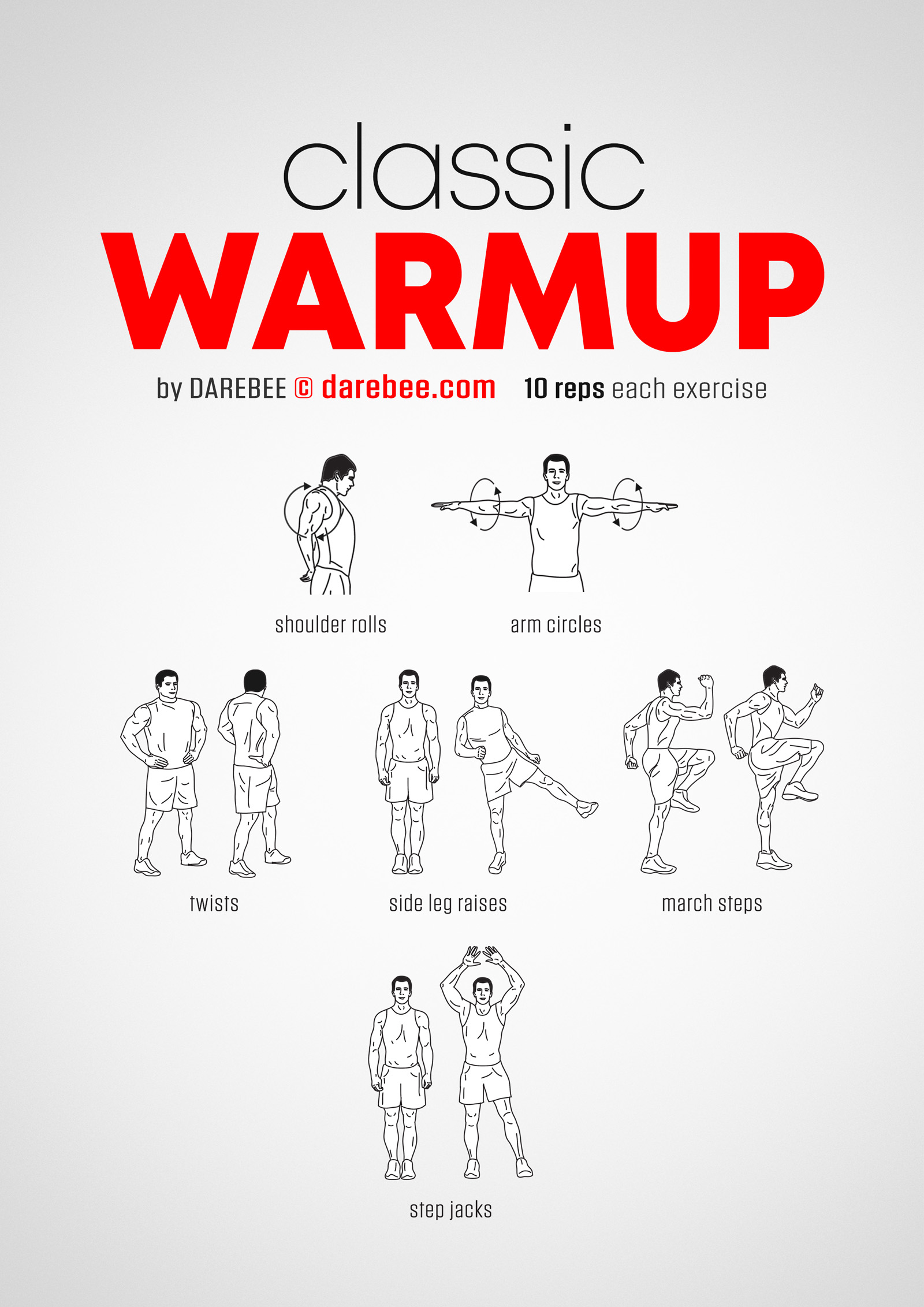 Classic Warmup - complete workout card with exercises and reps