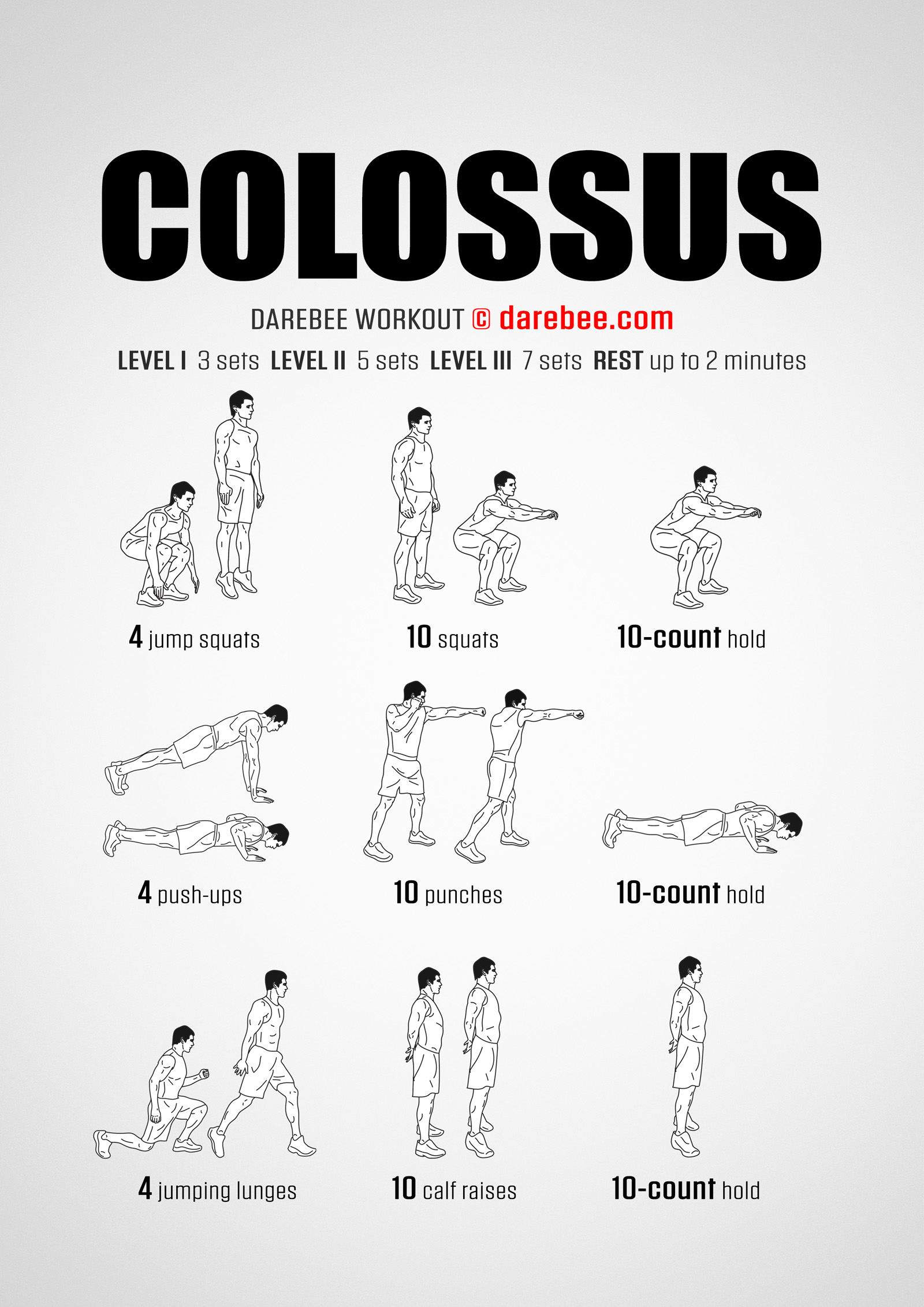 Colossus Workout - complete workout card with exercises and reps