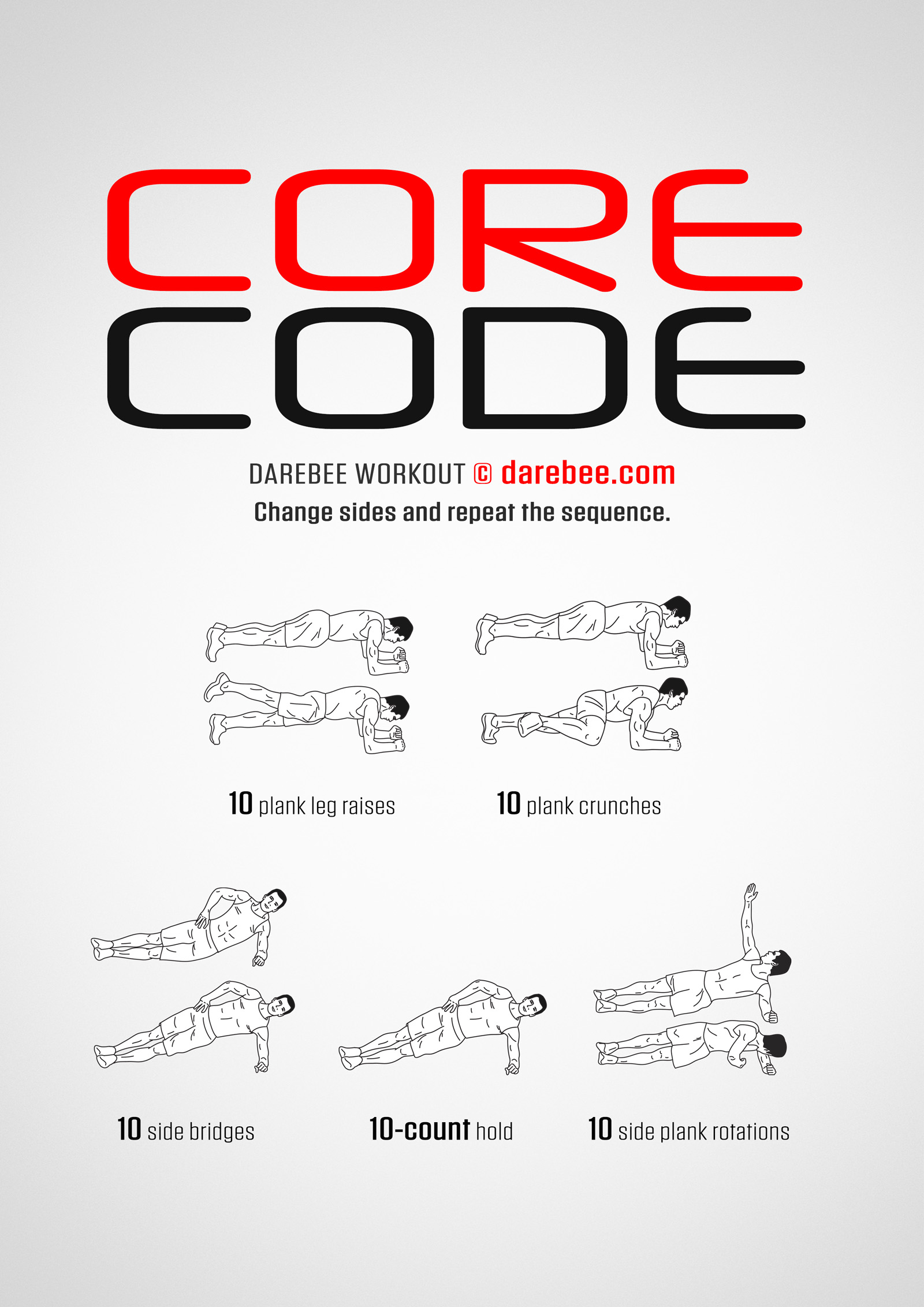Core Code Workout - complete workout card with exercises and reps
