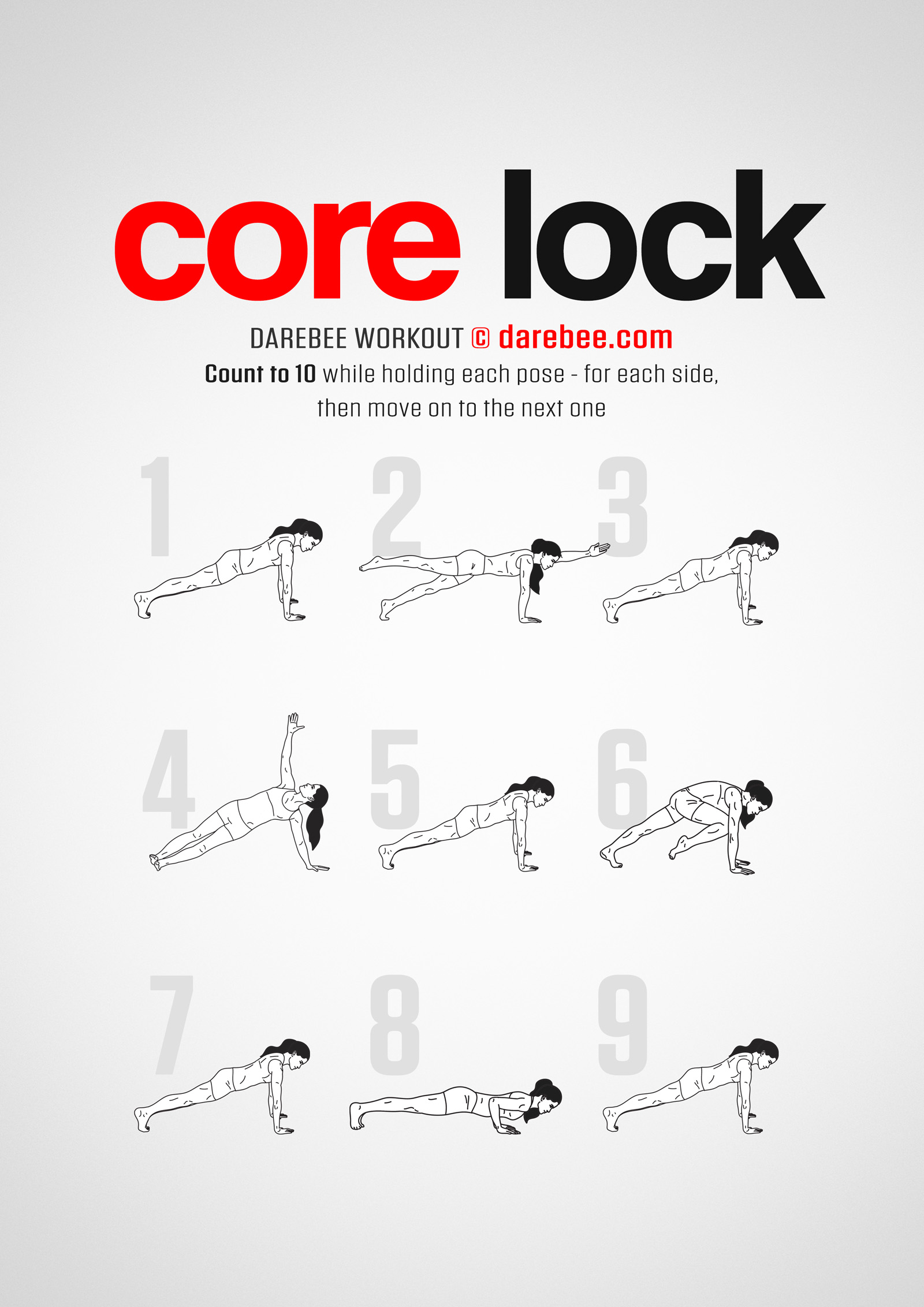 Core Lock Workout - complete workout card with exercises and reps