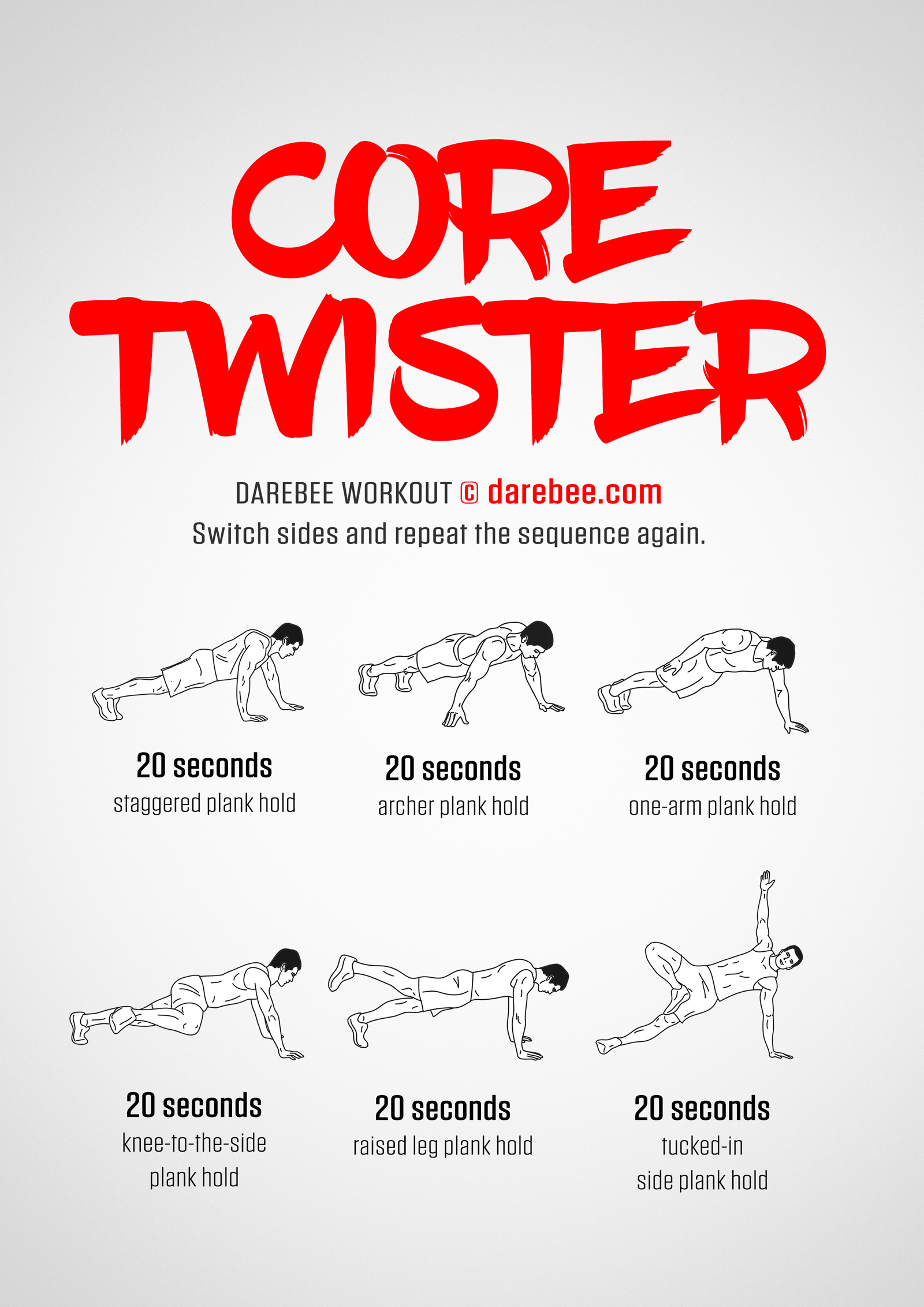 Core Twister Workout - complete workout card with exercises and reps