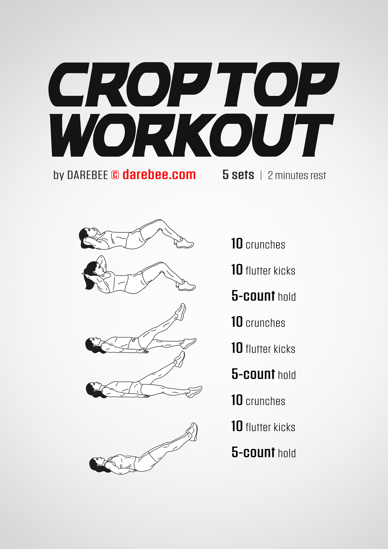Crop Top Workout - complete workout card with exercises and reps