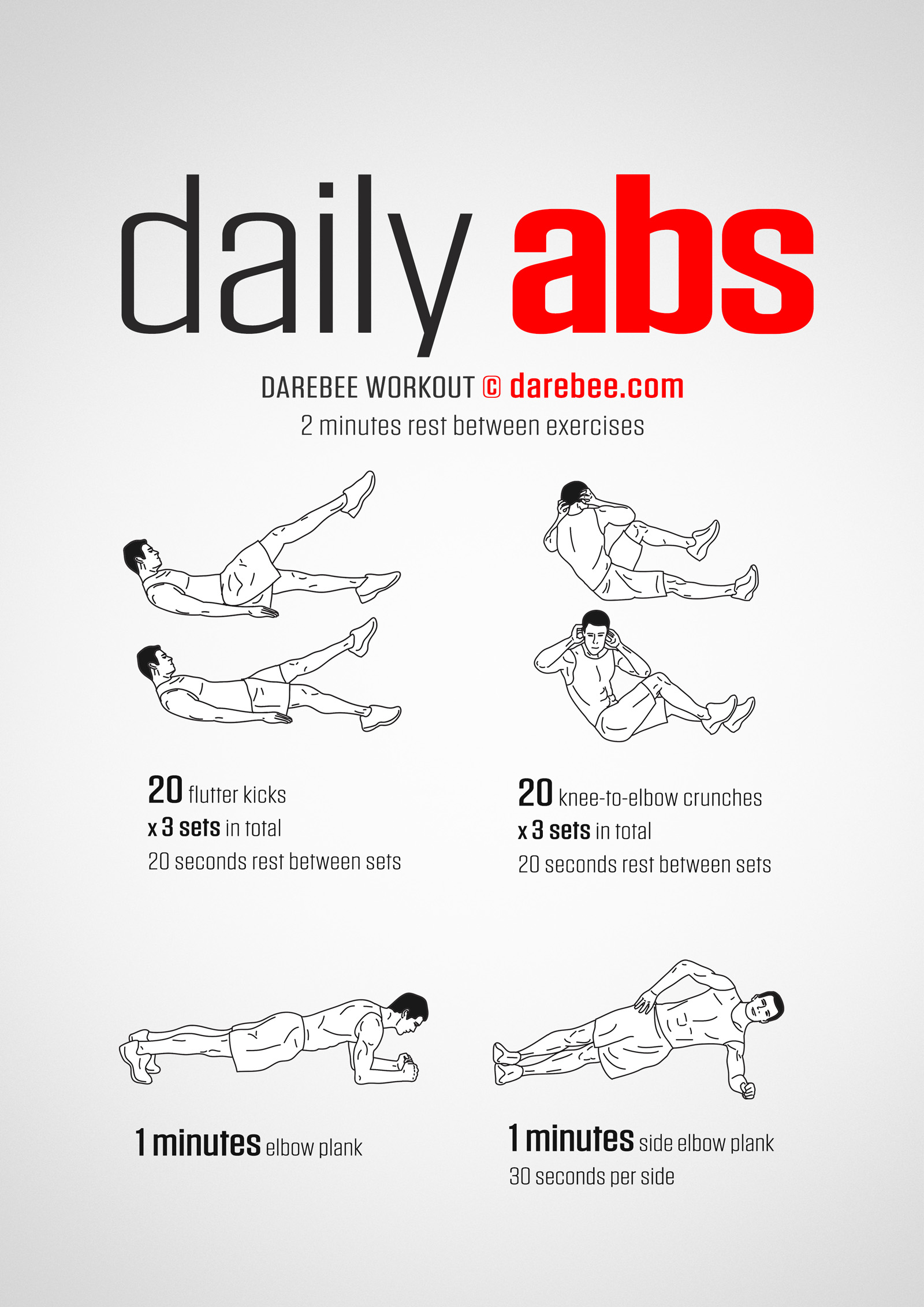 Daily Abs Workout - complete workout card with exercises and reps