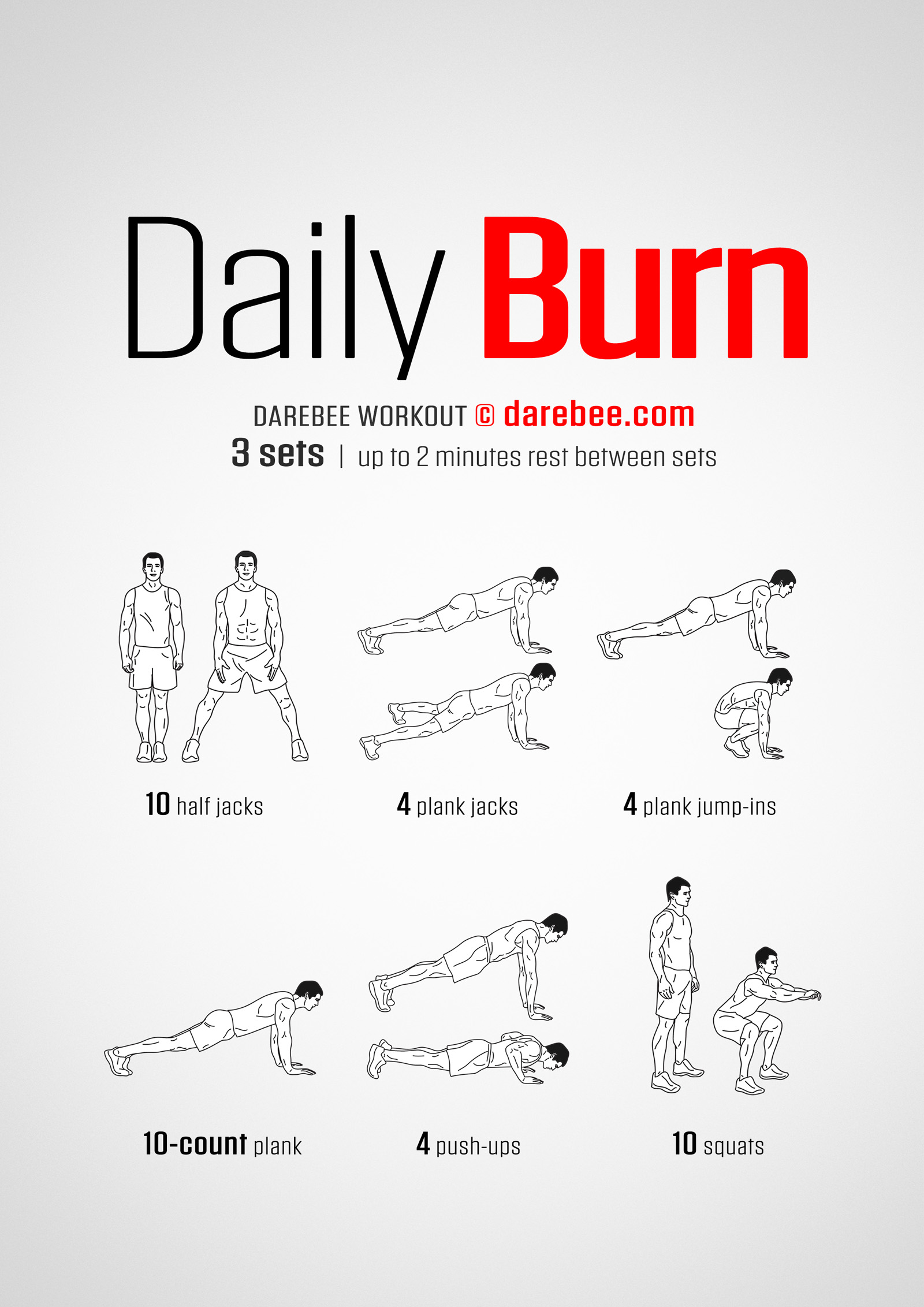 Daily Burn Workout - complete workout card with exercises and reps