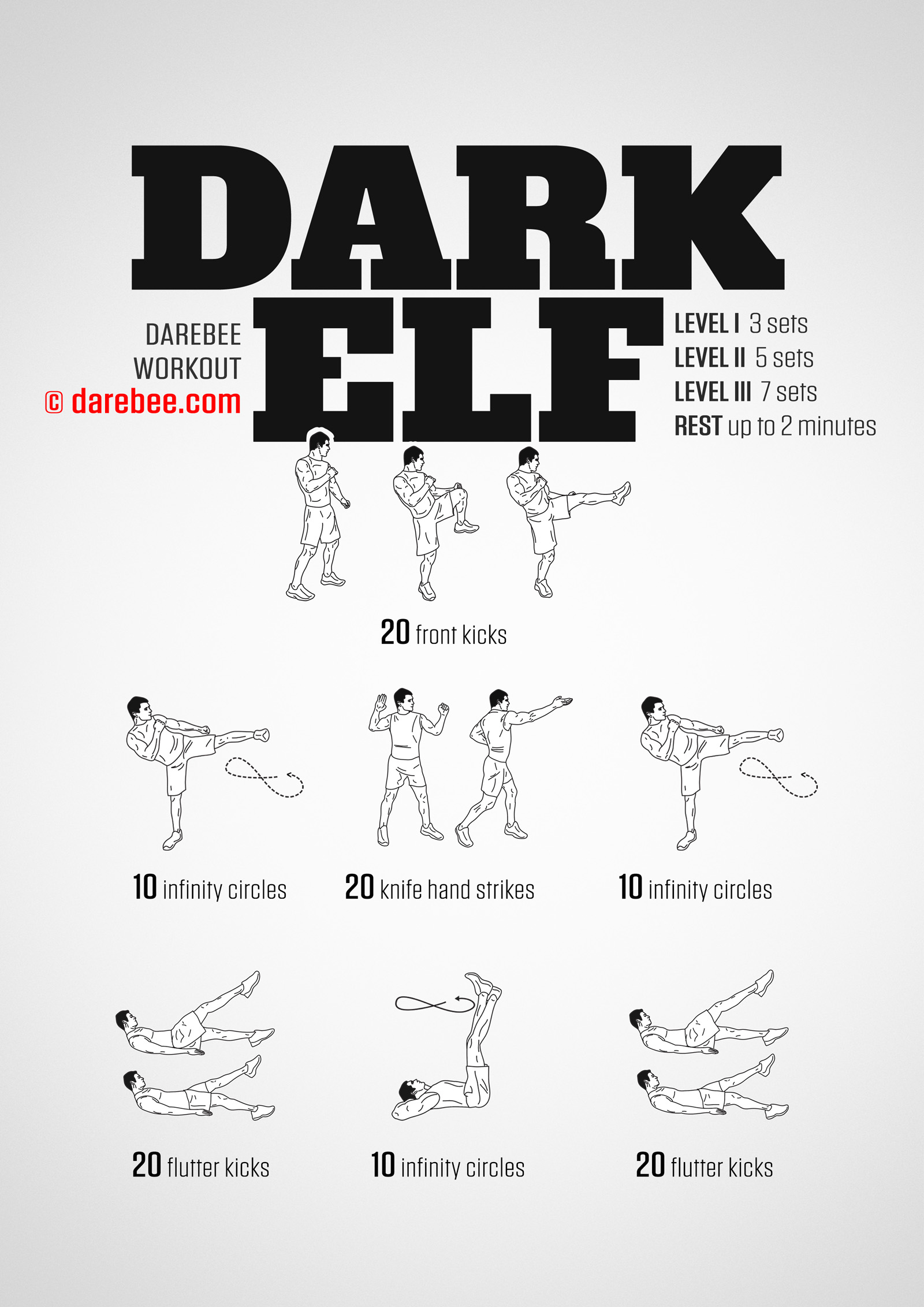 Dark Elf Workout - complete workout card with exercises and reps