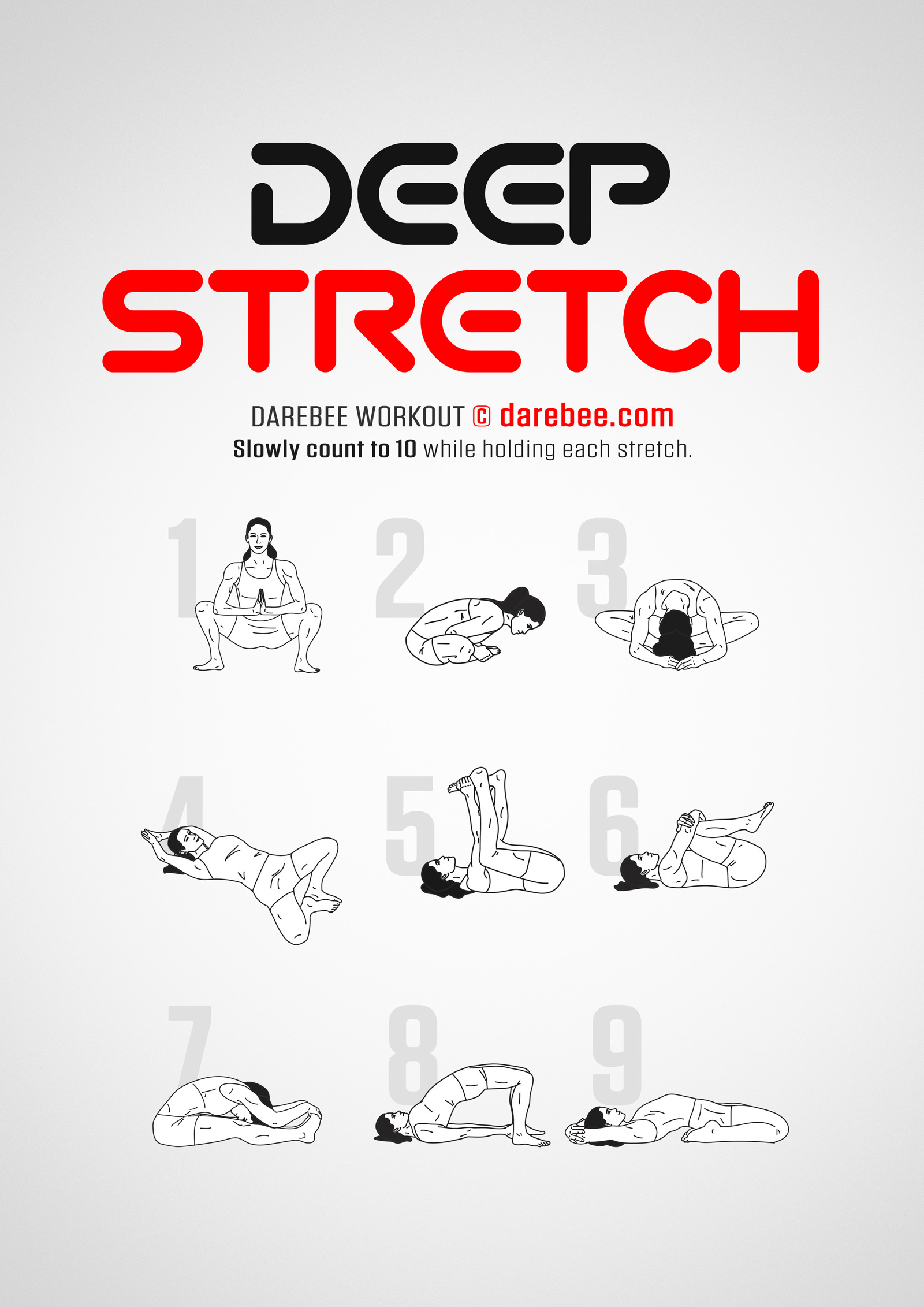Deep Stretch Workout - complete workout card with exercises and reps