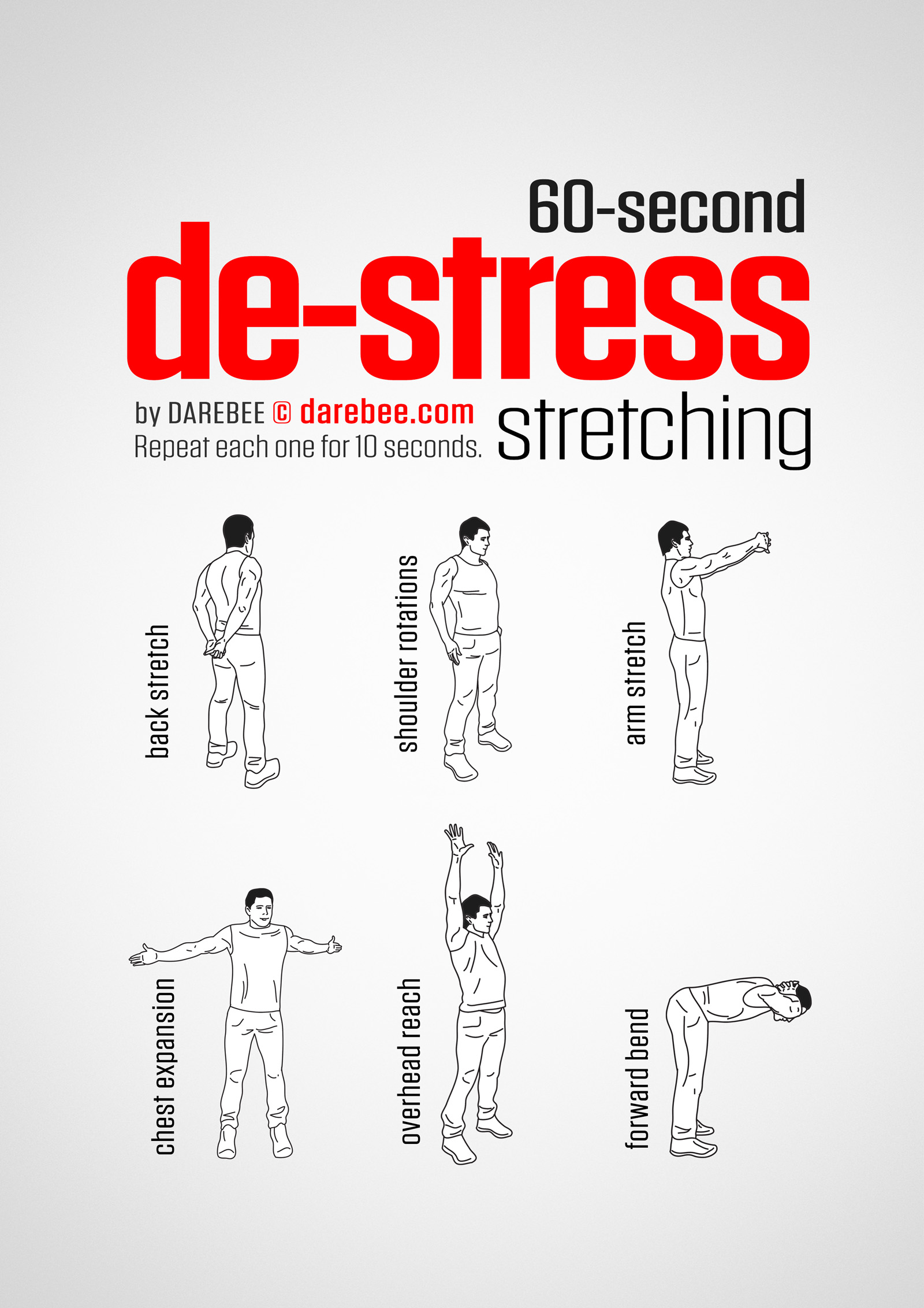 De-Stress Stretching - complete workout card with exercises and reps