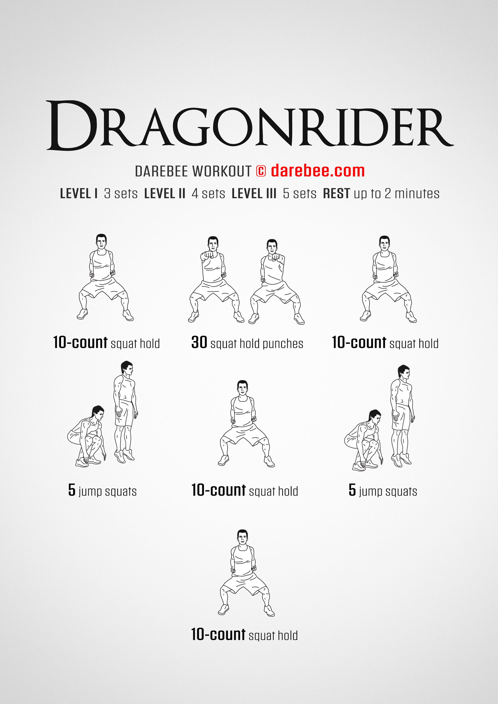 Dragonrider Workout - complete workout card with exercises and reps