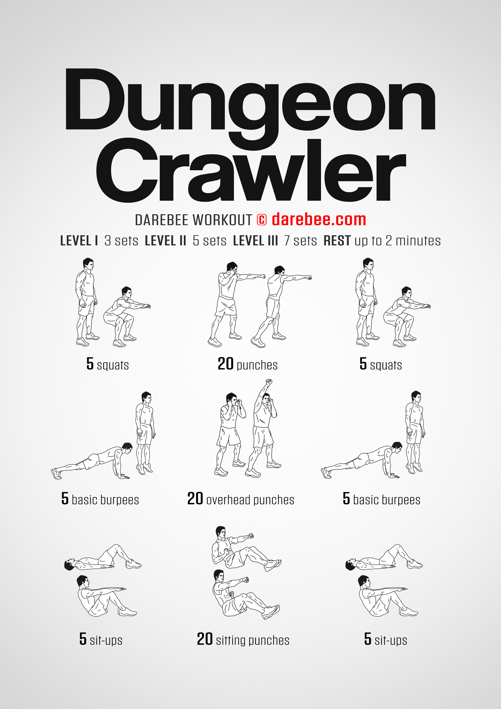 Dungeon Crawler Workout - complete workout card with exercises and reps