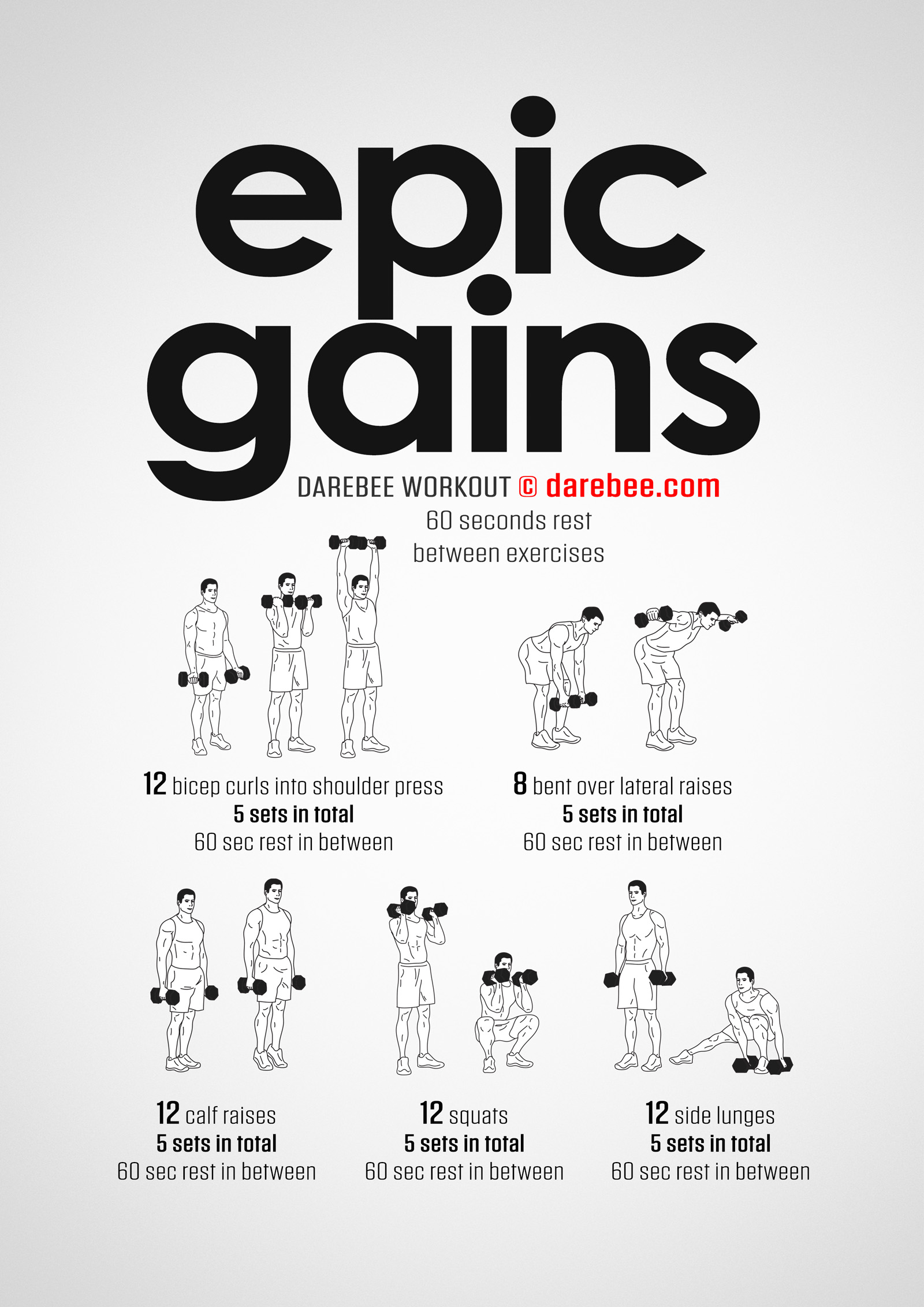 Epic Gains Workout - complete workout card with exercises and reps