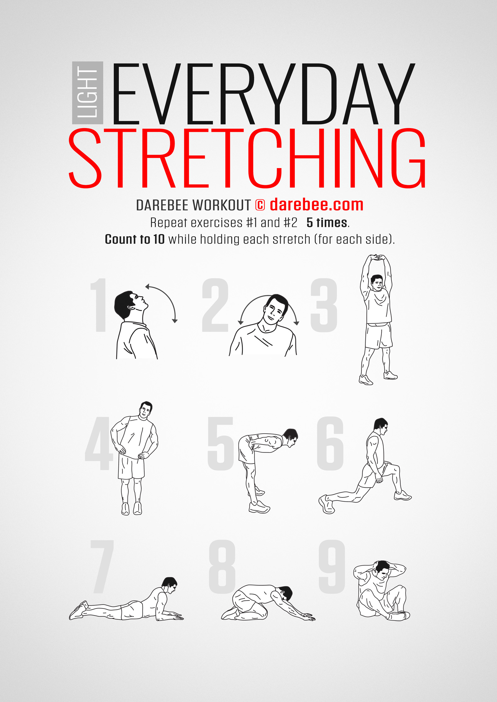 Everyday Stretching Light Workout - complete workout card with exercises and reps