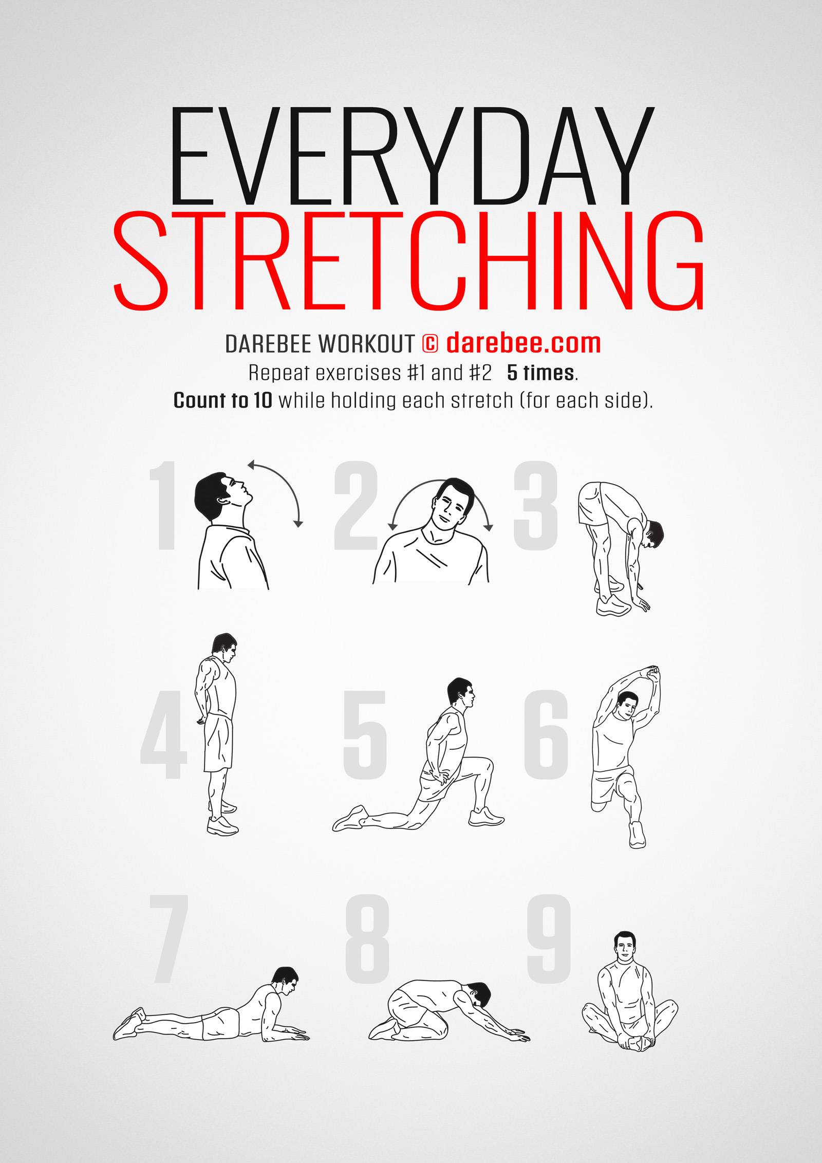 Everyday Stretching - complete workout card with exercises and reps