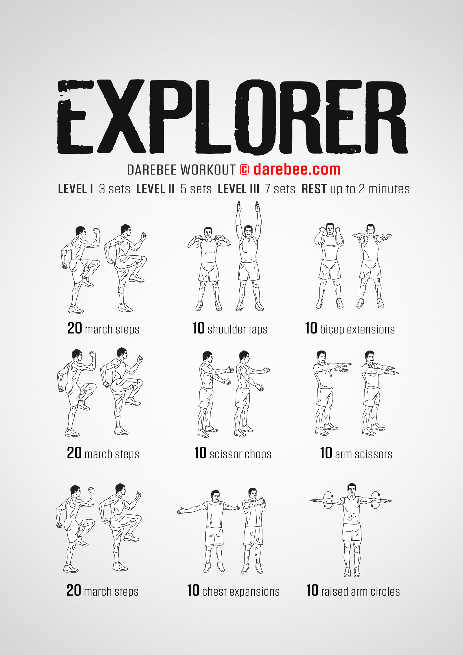 Explorer Workout - complete workout card with exercises and reps
